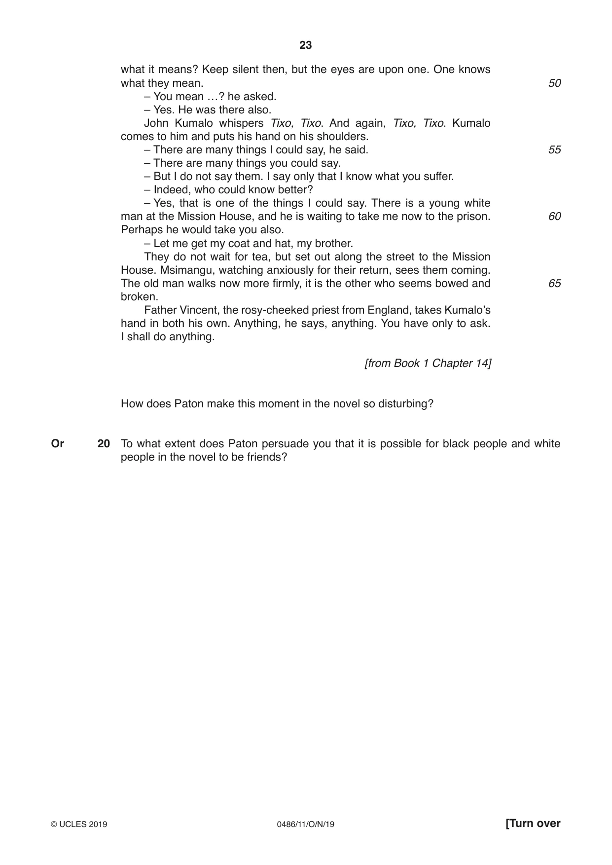 Cambridge IGCSE English - Literature 0486 2019 Oct/Nov Paper 1 · Variant 1 question paper, page 23 of 28