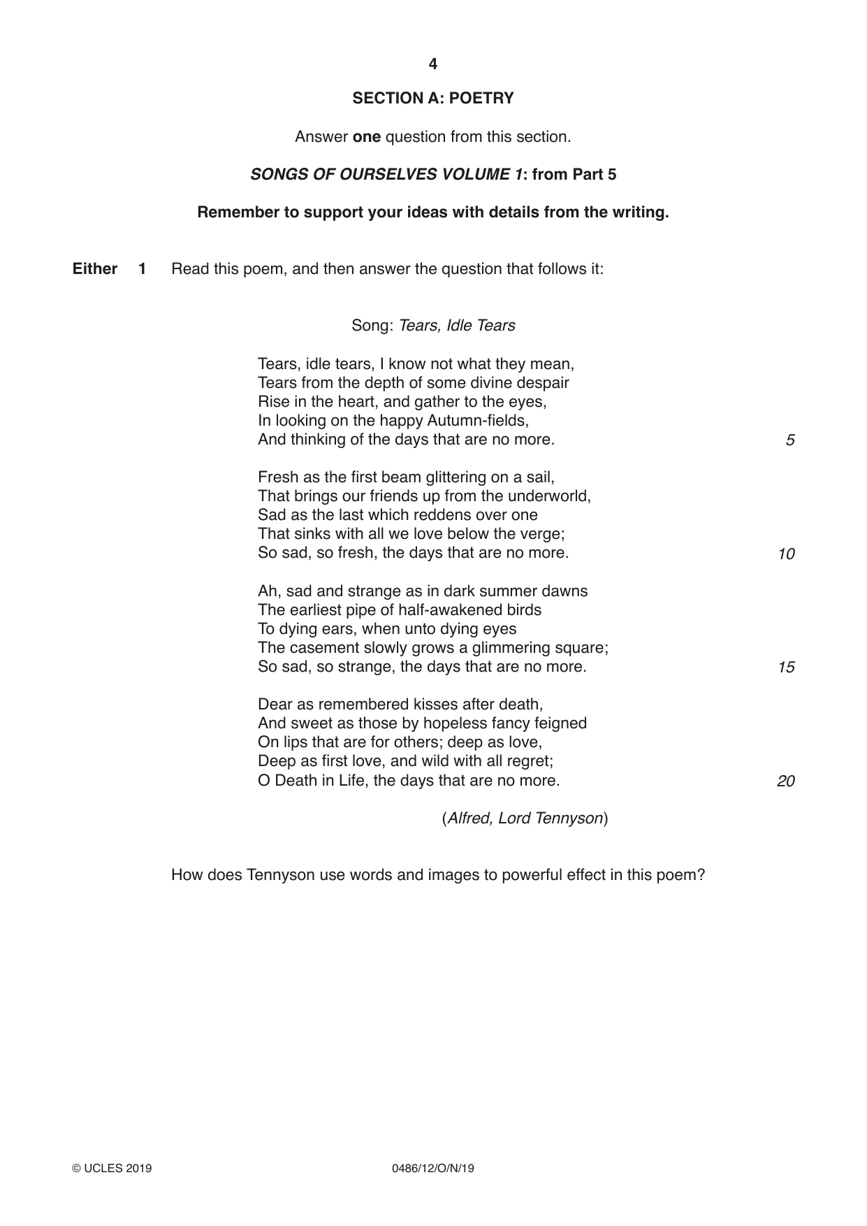 Cambridge IGCSE English - Literature 0486 2019 Oct/Nov Paper 1 · Variant 2 question paper, page 4 of 28