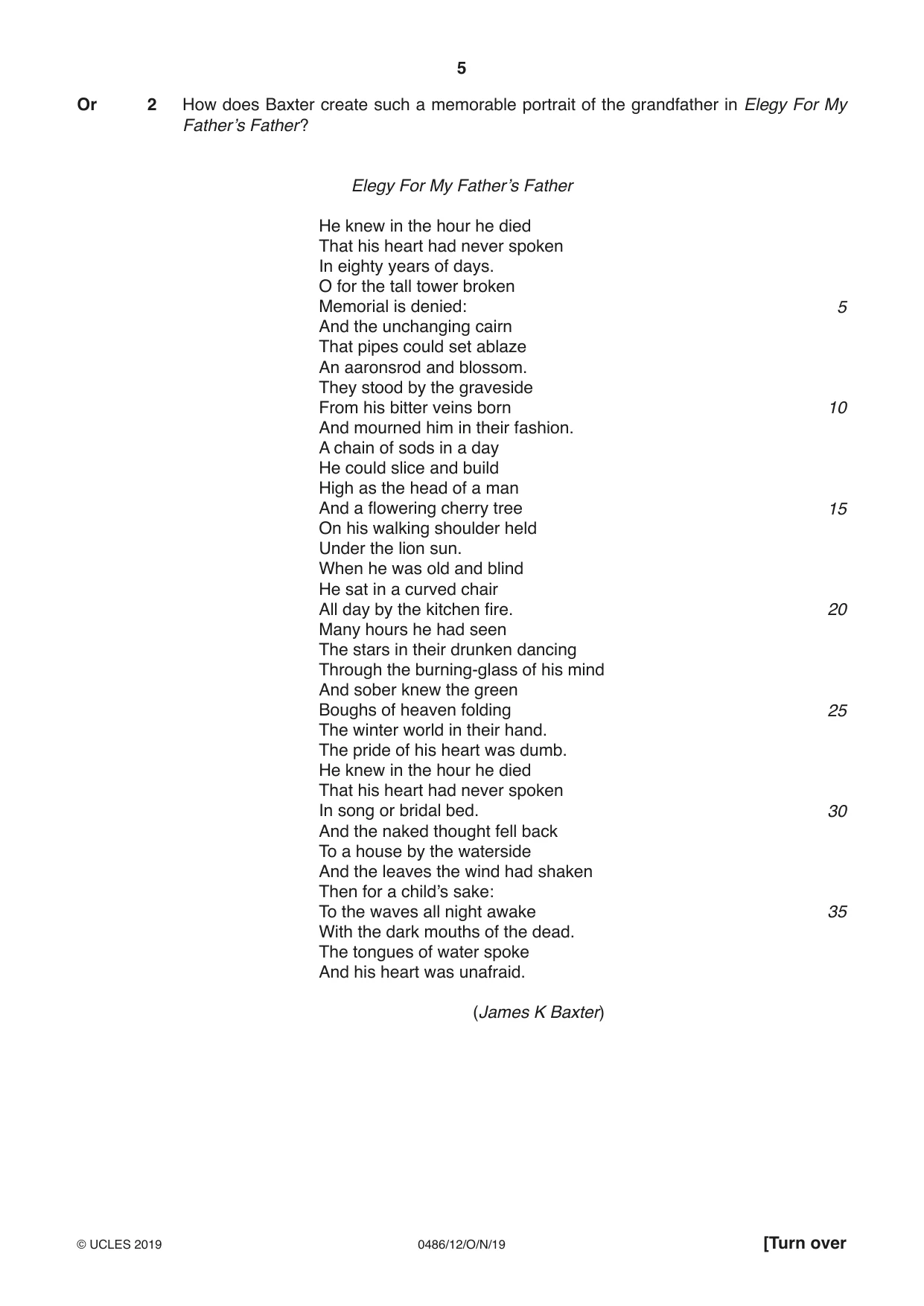 Cambridge IGCSE English - Literature 0486 2019 Oct/Nov Paper 1 · Variant 2 question paper, page 5 of 28