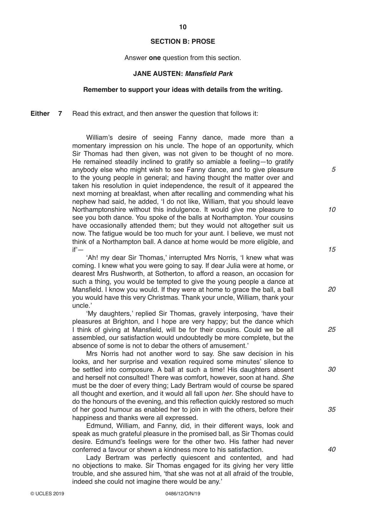 Cambridge IGCSE English - Literature 0486 2019 Oct/Nov Paper 1 · Variant 2 question paper, page 10 of 28