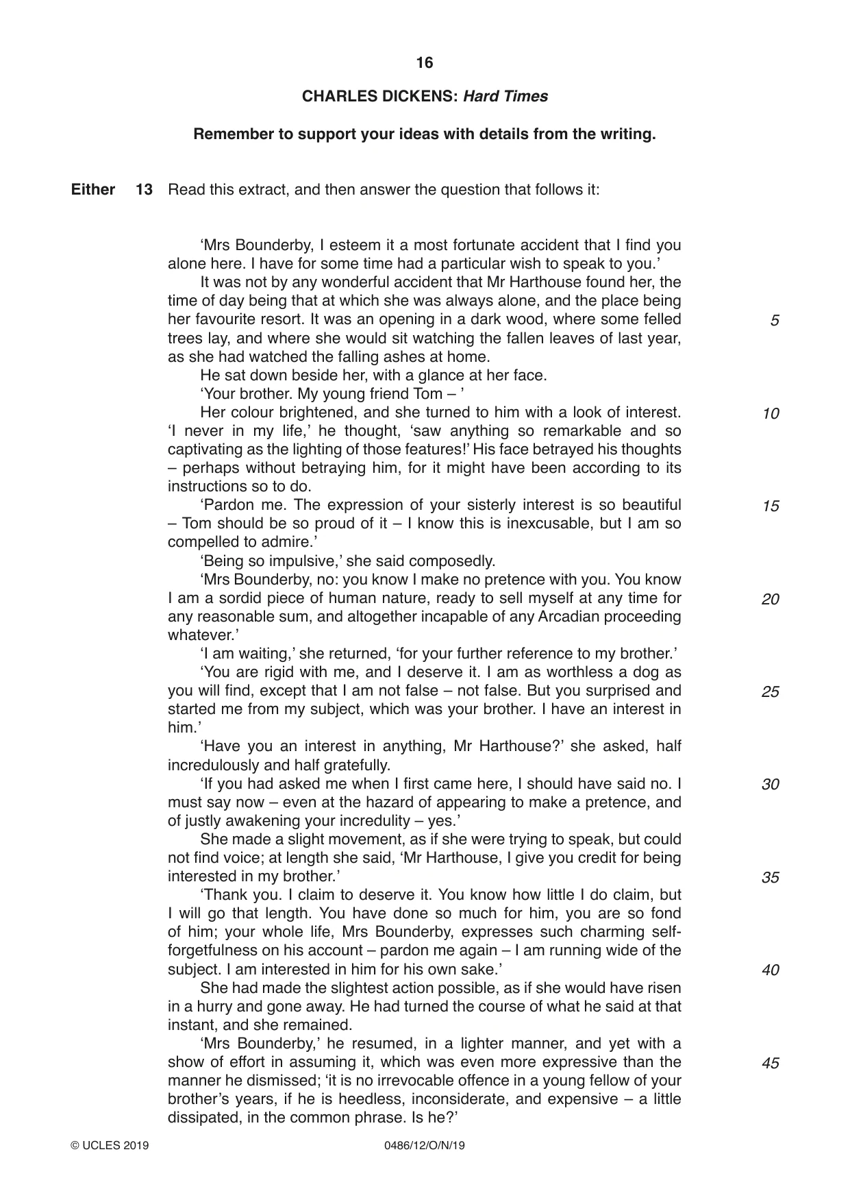 Cambridge IGCSE English - Literature 0486 2019 Oct/Nov Paper 1 · Variant 2 question paper, page 16 of 28