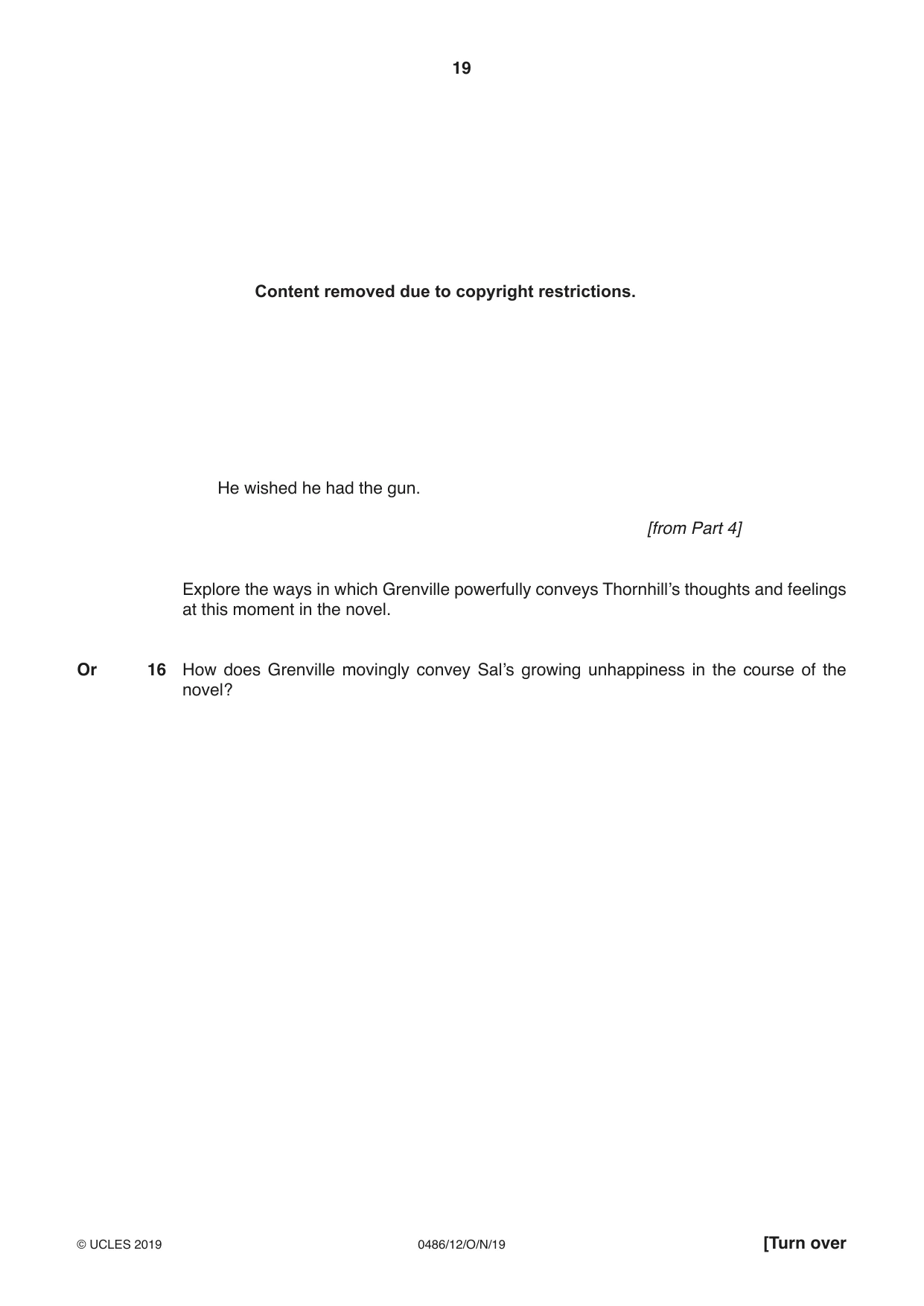 Cambridge IGCSE English - Literature 0486 2019 Oct/Nov Paper 1 · Variant 2 question paper, page 19 of 28