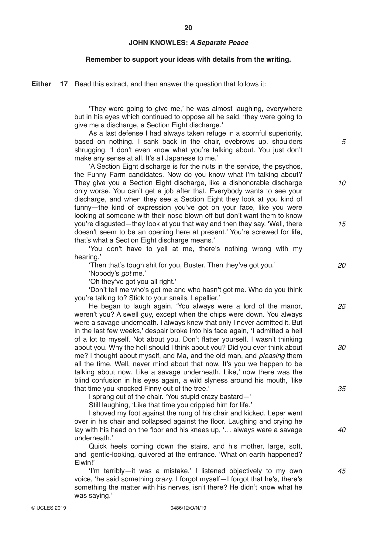 Cambridge IGCSE English - Literature 0486 2019 Oct/Nov Paper 1 · Variant 2 question paper, page 20 of 28