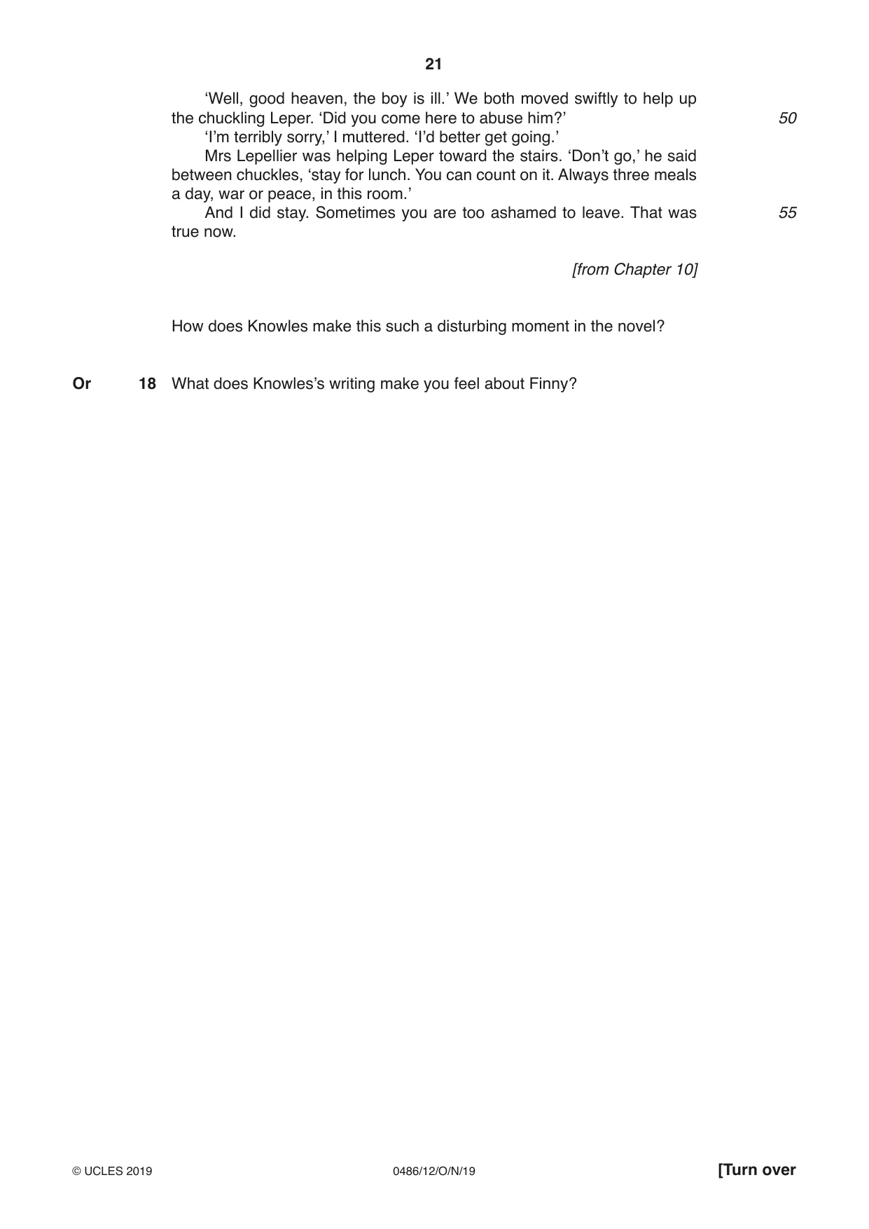 Cambridge IGCSE English - Literature 0486 2019 Oct/Nov Paper 1 · Variant 2 question paper, page 21 of 28