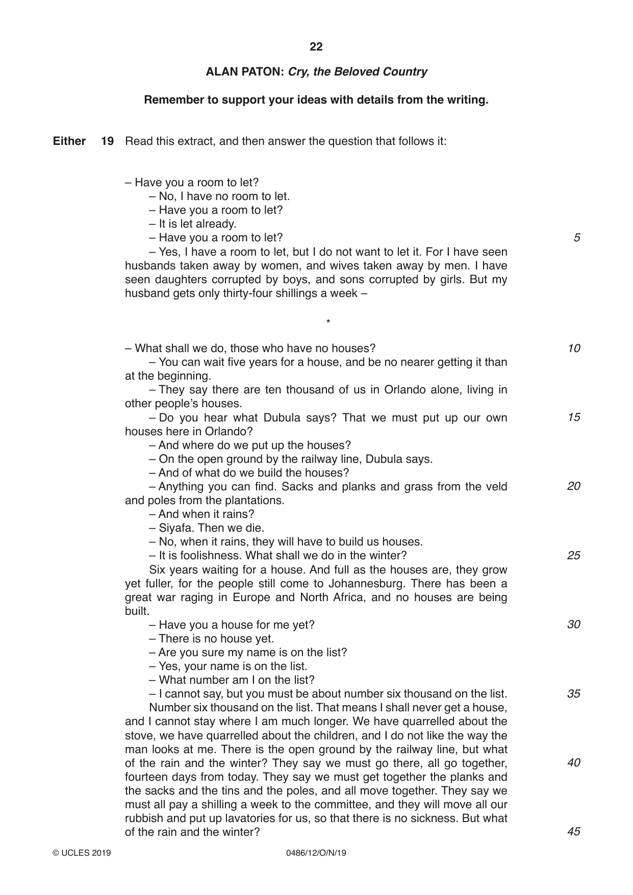 Cambridge IGCSE English - Literature 0486 2019 Oct/Nov Paper 1 · Variant 2 question paper, page 22 of 28