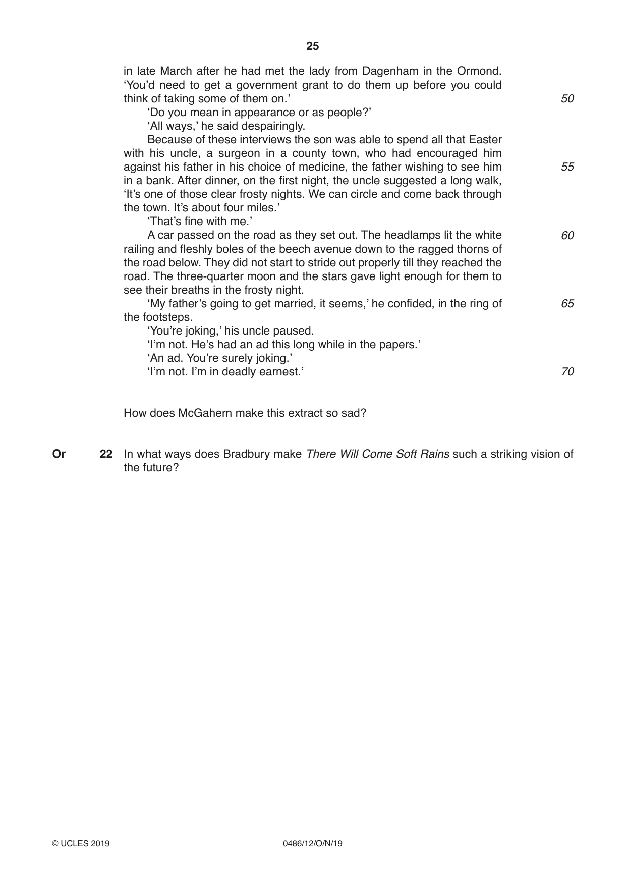 Cambridge IGCSE English - Literature 0486 2019 Oct/Nov Paper 1 · Variant 2 question paper, page 25 of 28