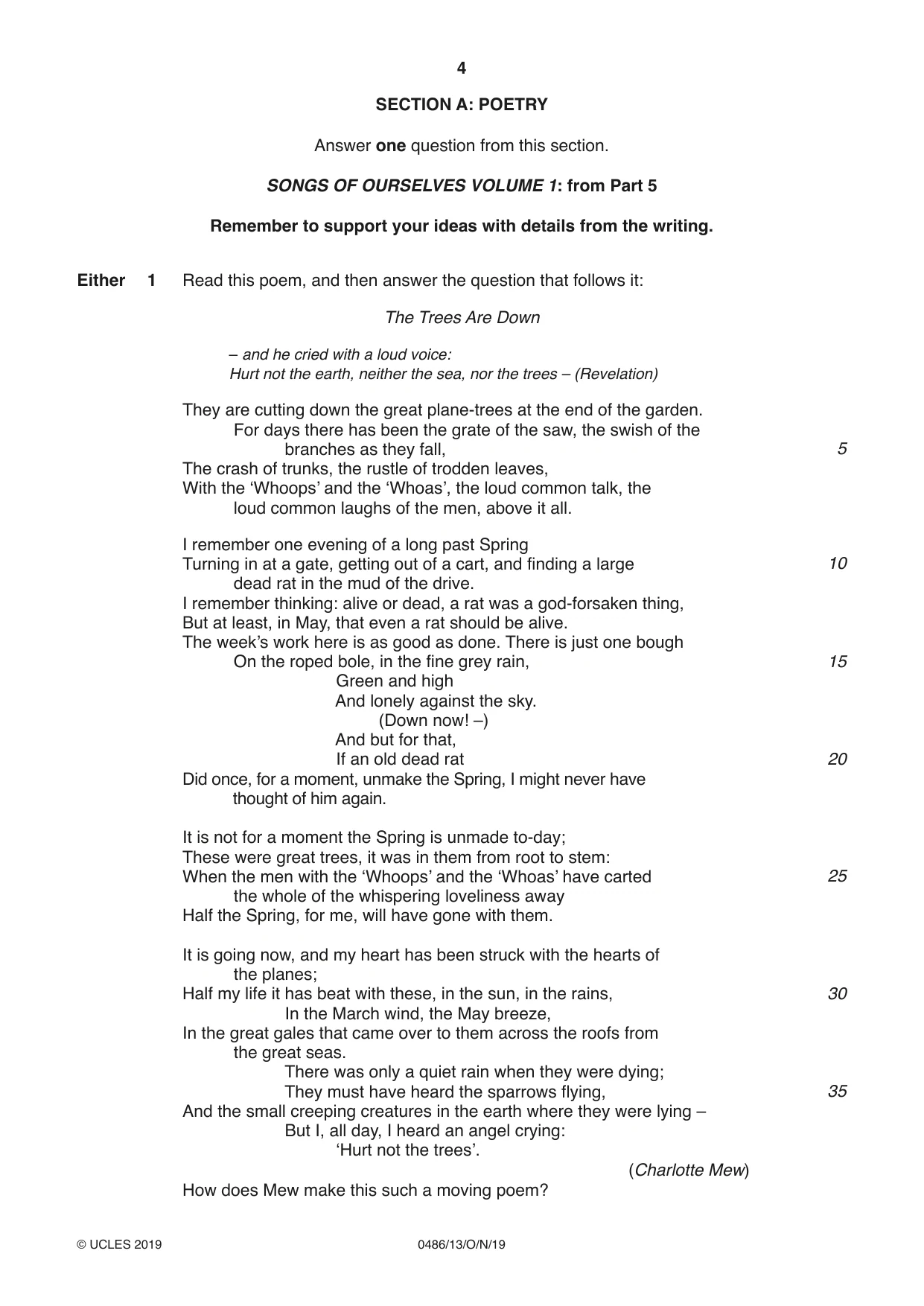 Cambridge IGCSE English - Literature 0486 2019 Oct/Nov Paper 1 · Variant 3 question paper, page 4 of 28