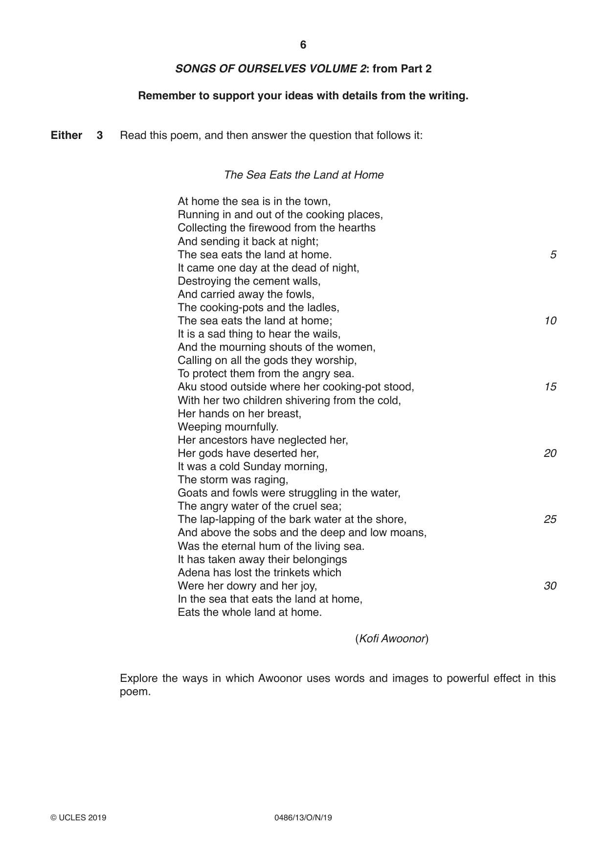 Cambridge IGCSE English - Literature 0486 2019 Oct/Nov Paper 1 · Variant 3 question paper, page 6 of 28