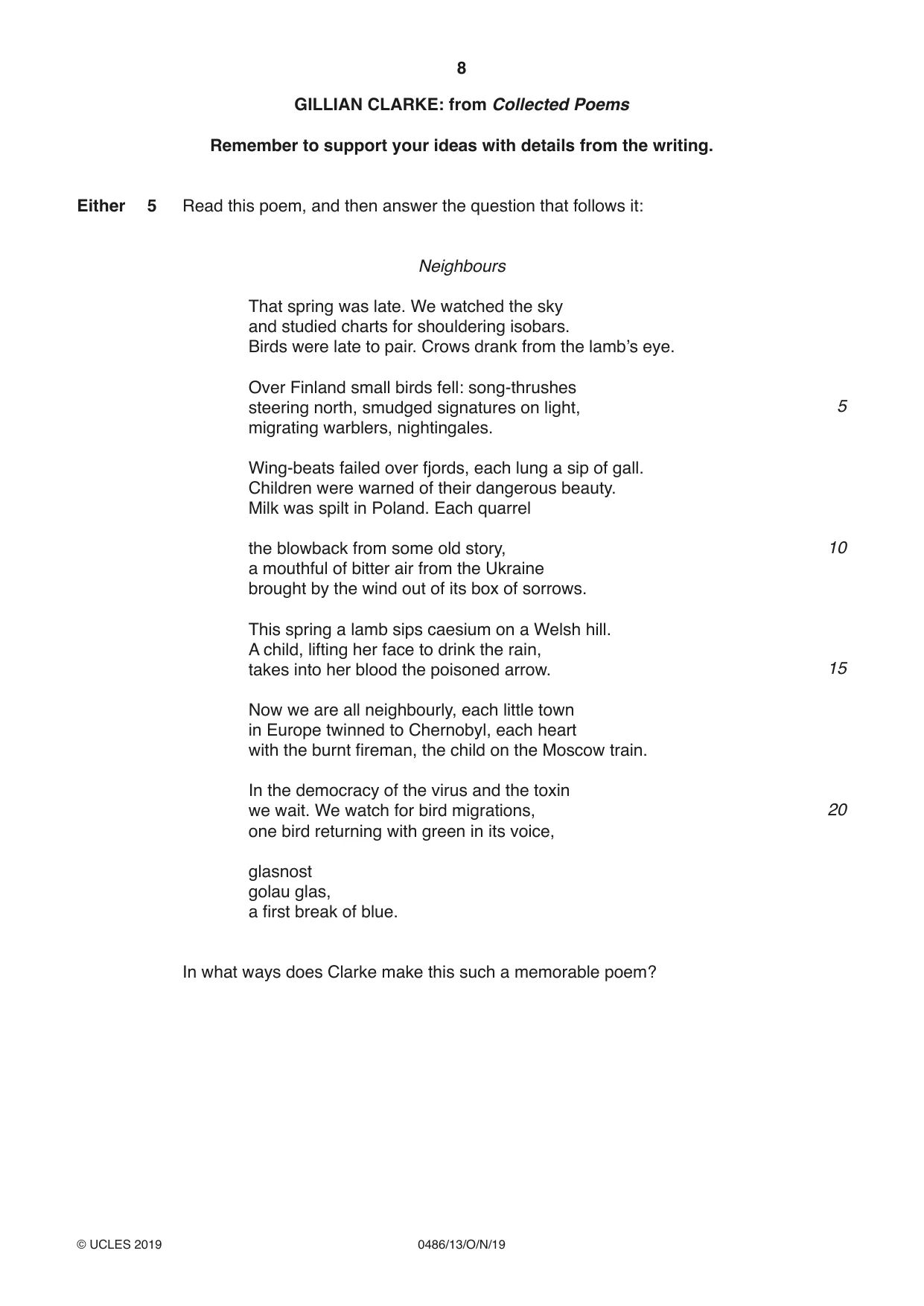 Cambridge IGCSE English - Literature 0486 2019 Oct/Nov Paper 1 · Variant 3 question paper, page 8 of 28