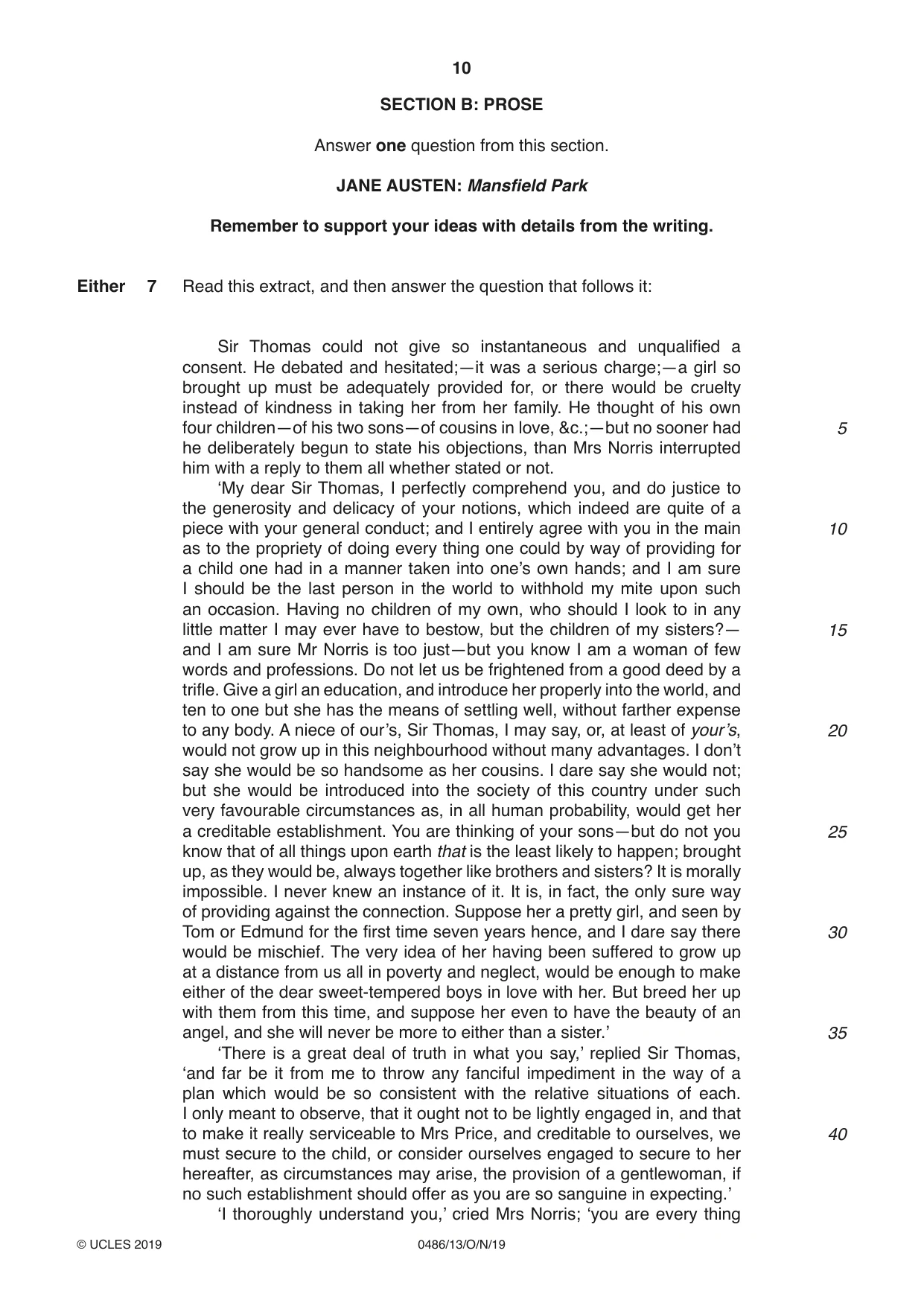 Cambridge IGCSE English - Literature 0486 2019 Oct/Nov Paper 1 · Variant 3 question paper, page 10 of 28