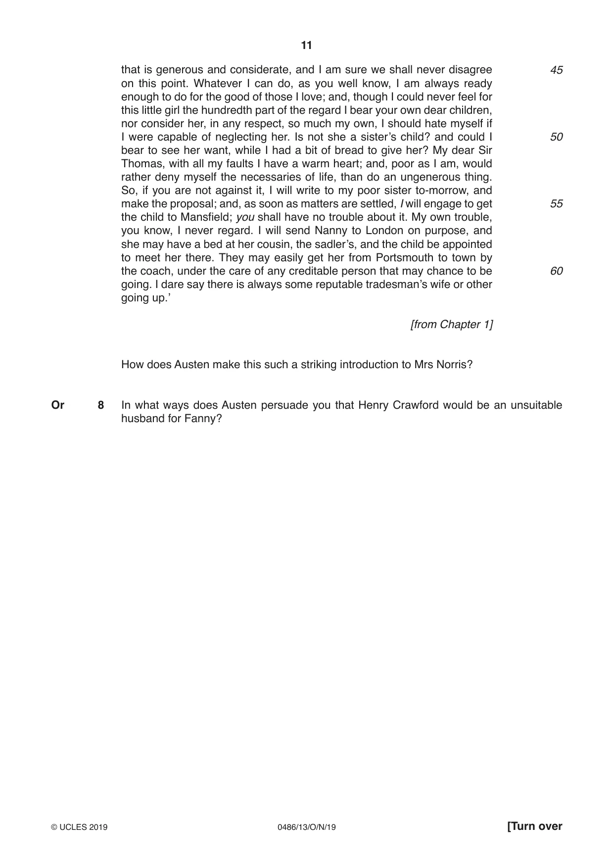 Cambridge IGCSE English - Literature 0486 2019 Oct/Nov Paper 1 · Variant 3 question paper, page 11 of 28