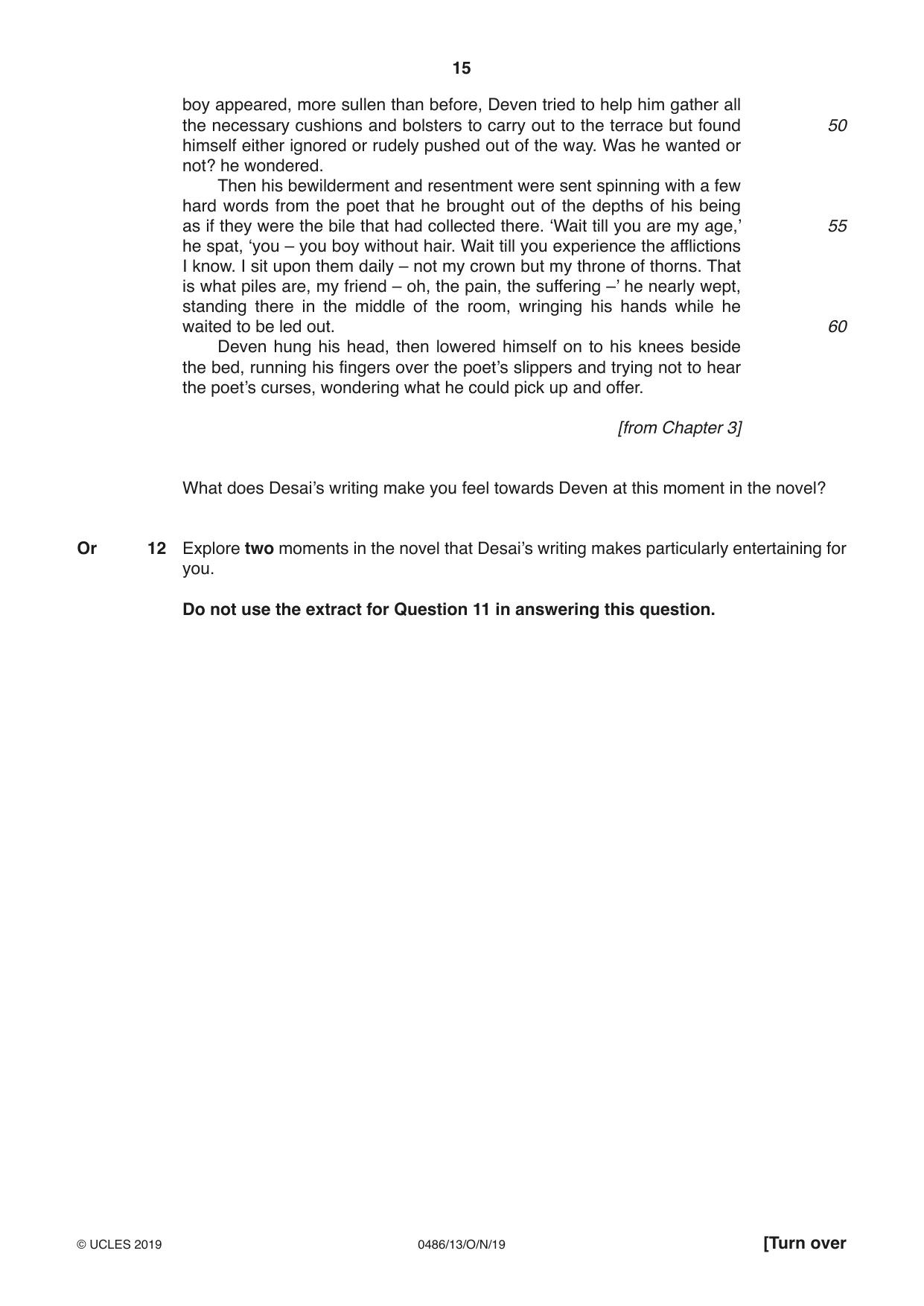 Cambridge IGCSE English - Literature 0486 2019 Oct/Nov Paper 1 · Variant 3 question paper, page 15 of 28