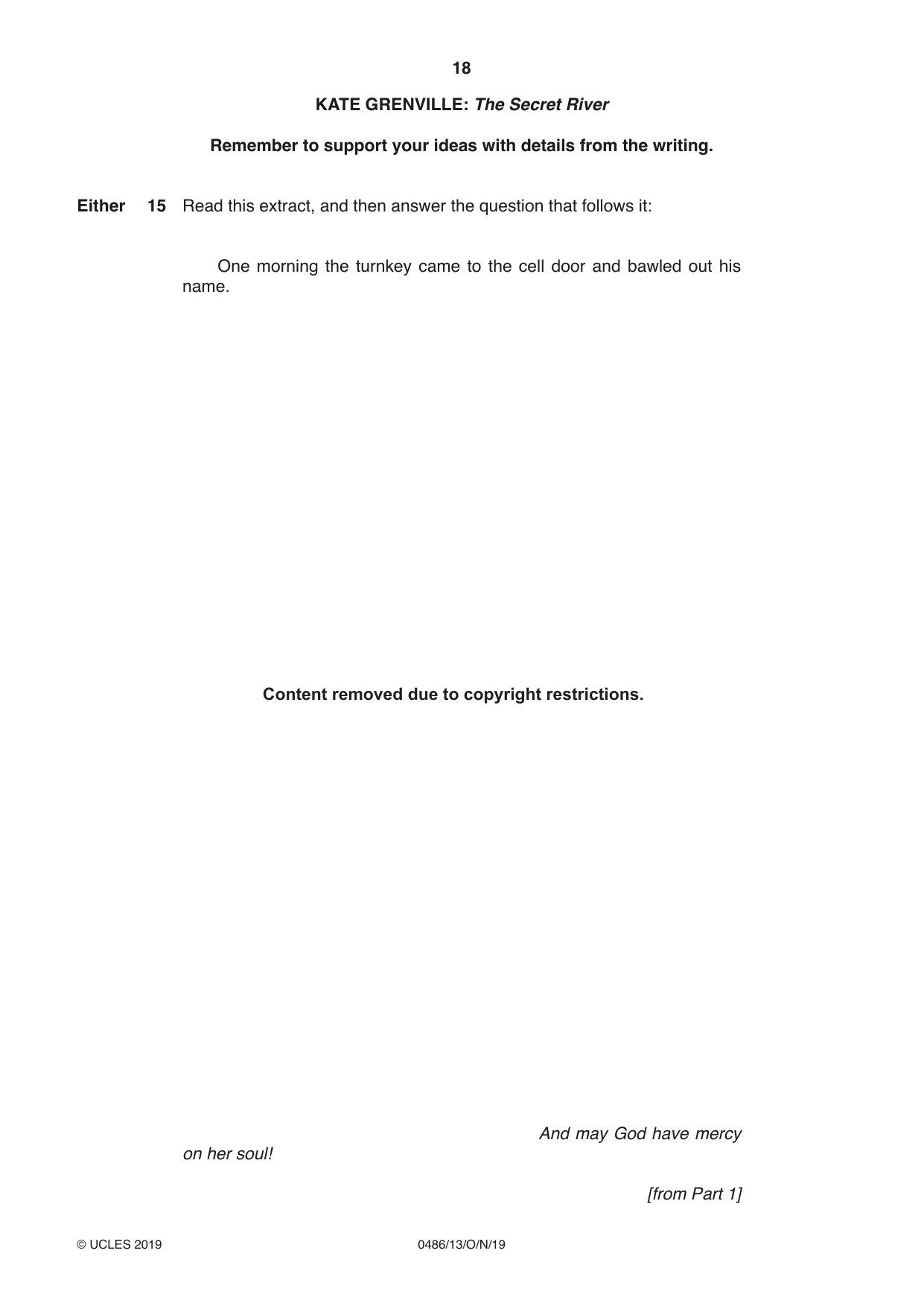 Cambridge IGCSE English - Literature 0486 2019 Oct/Nov Paper 1 · Variant 3 question paper, page 18 of 28