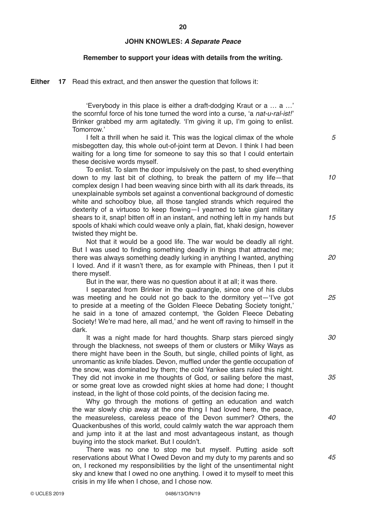 Cambridge IGCSE English - Literature 0486 2019 Oct/Nov Paper 1 · Variant 3 question paper, page 20 of 28