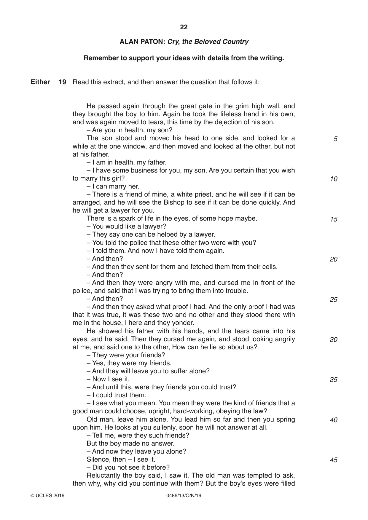 Cambridge IGCSE English - Literature 0486 2019 Oct/Nov Paper 1 · Variant 3 question paper, page 22 of 28
