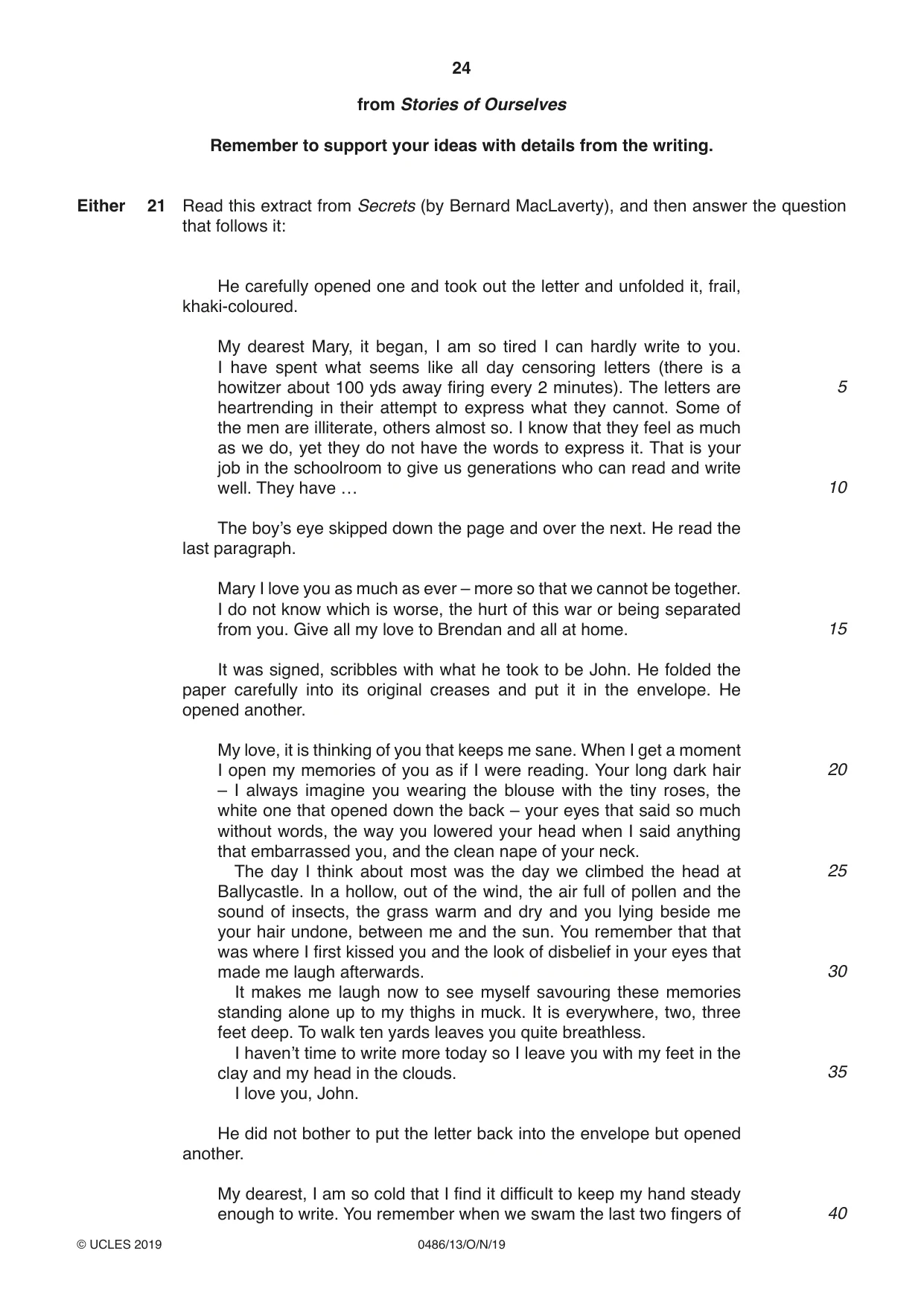 Cambridge IGCSE English - Literature 0486 2019 Oct/Nov Paper 1 · Variant 3 question paper, page 24 of 28