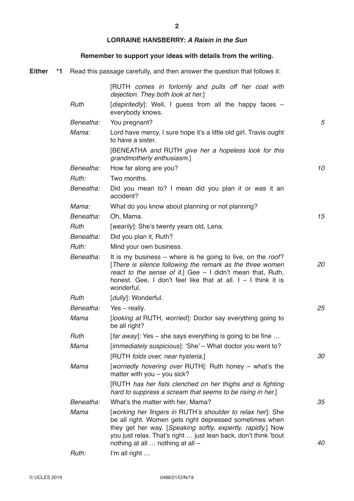 Cambridge IGCSE English - Literature 0486 2019 Oct/Nov Paper 2 · Variant 1 question paper, page 2 of 12