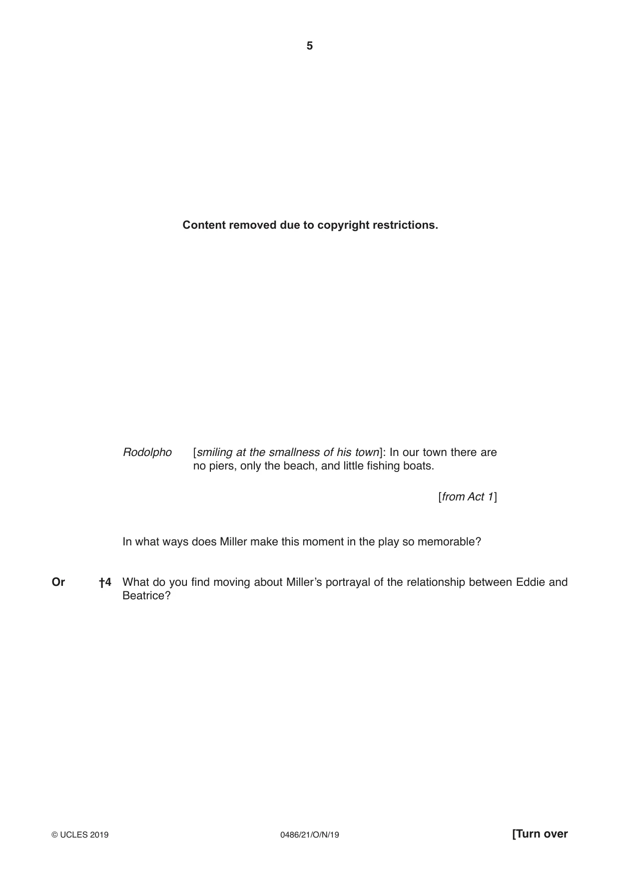 Cambridge IGCSE English - Literature 0486 2019 Oct/Nov Paper 2 · Variant 1 question paper, page 5 of 12
