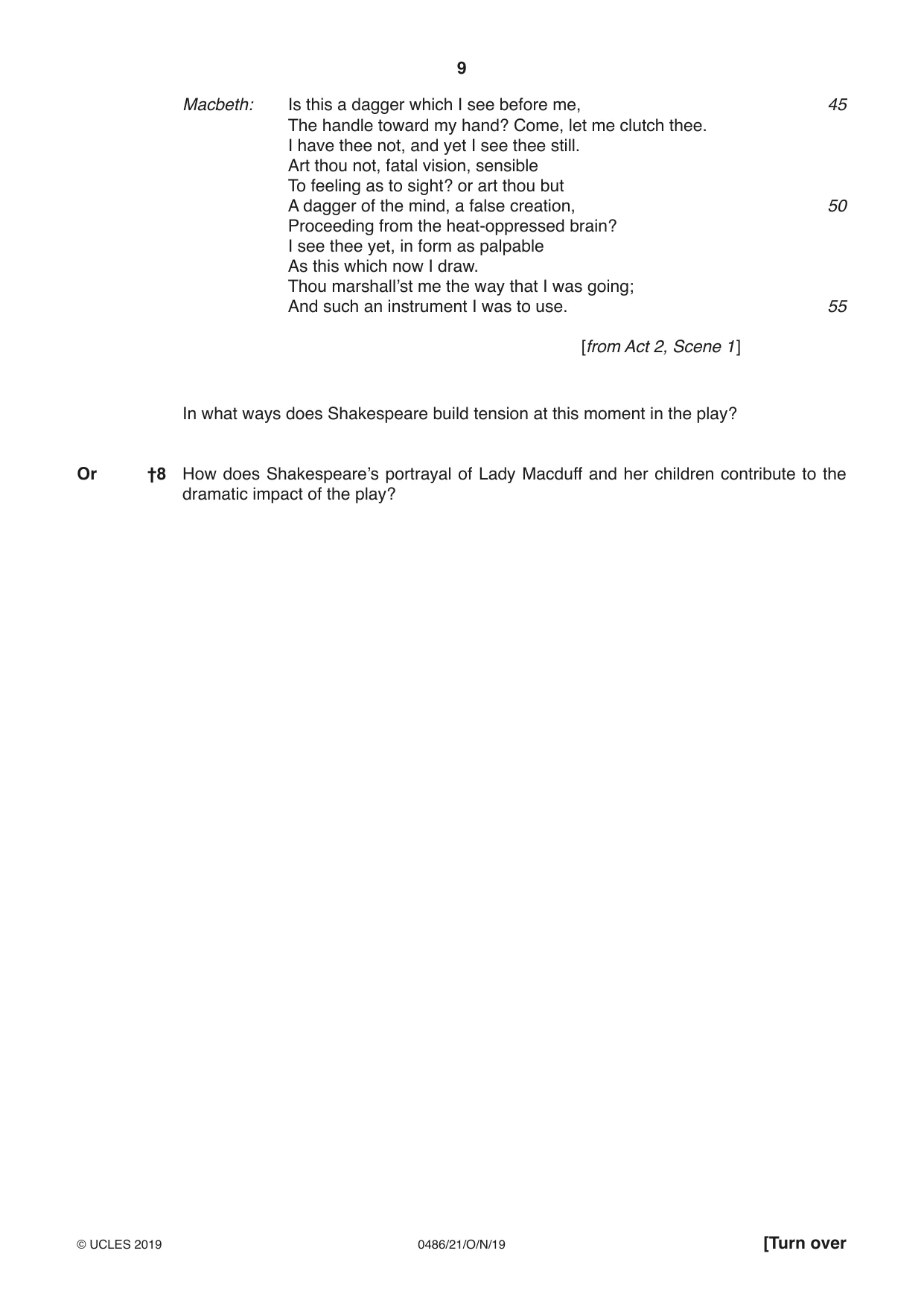 Cambridge IGCSE English - Literature 0486 2019 Oct/Nov Paper 2 · Variant 1 question paper, page 9 of 12