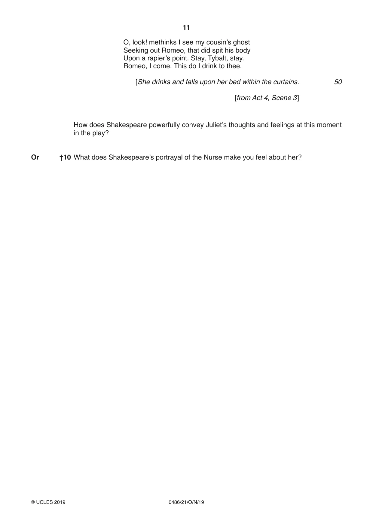 Cambridge IGCSE English - Literature 0486 2019 Oct/Nov Paper 2 · Variant 1 question paper, page 11 of 12