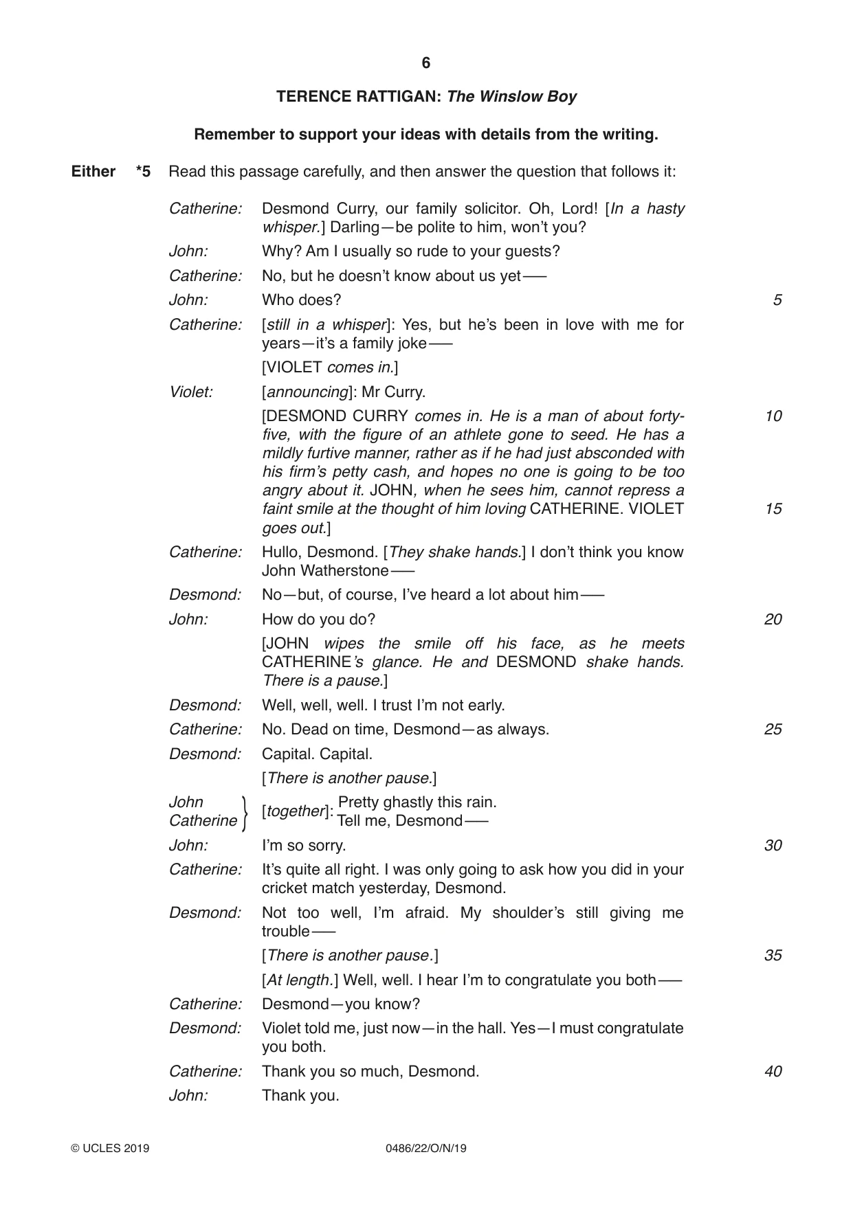 Cambridge IGCSE English - Literature 0486 2019 Oct/Nov Paper 2 · Variant 2 question paper, page 6 of 12