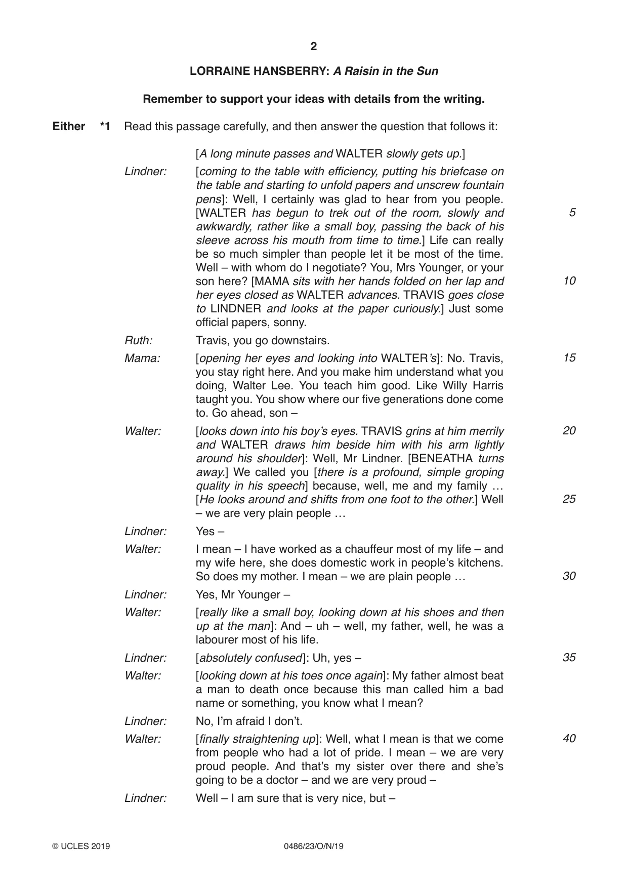 Cambridge IGCSE English - Literature 0486 2019 Oct/Nov Paper 2 · Variant 3 question paper, page 2 of 12