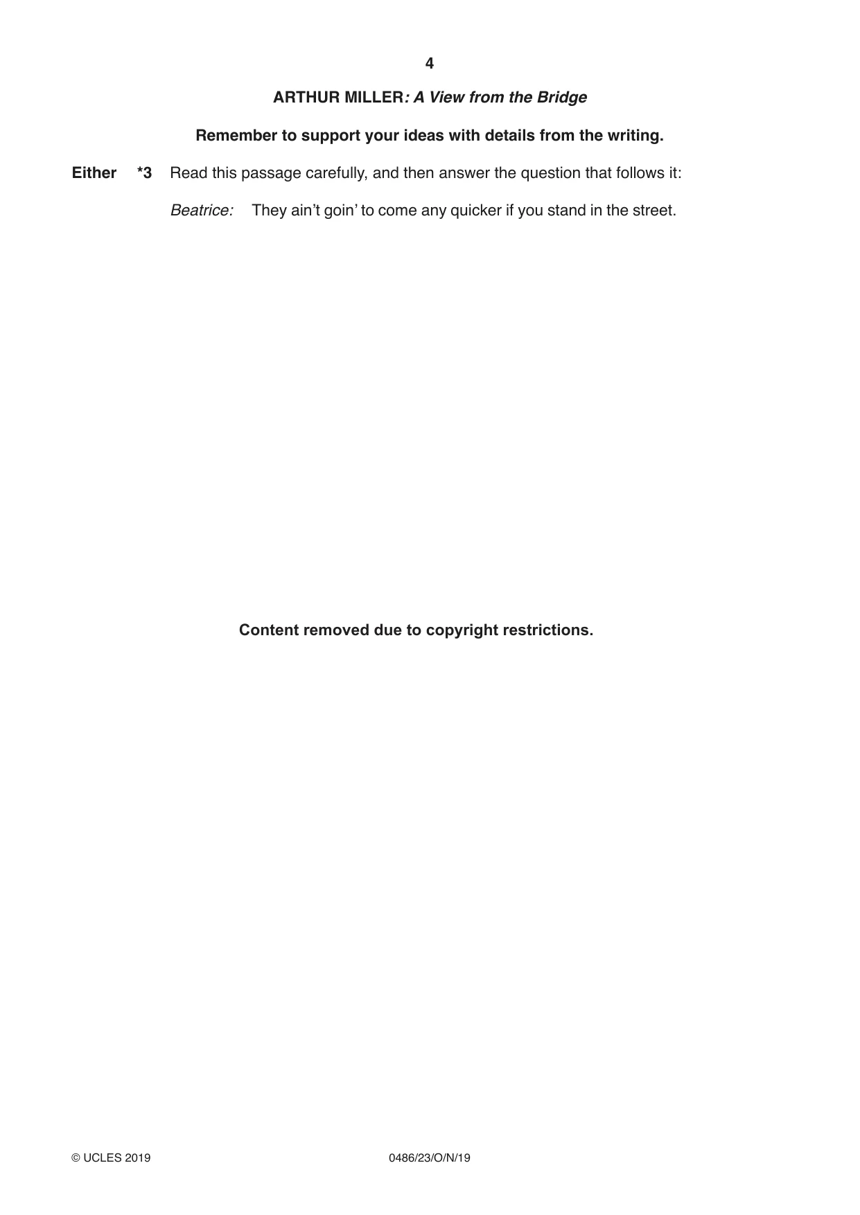 Cambridge IGCSE English - Literature 0486 2019 Oct/Nov Paper 2 · Variant 3 question paper, page 4 of 12