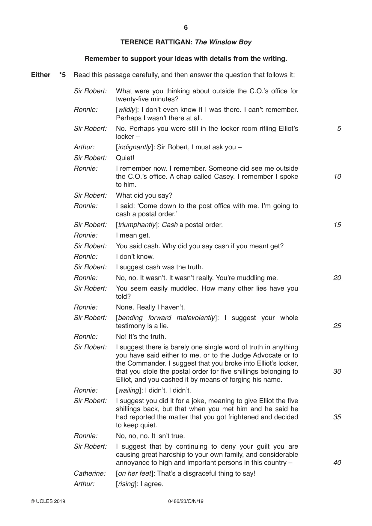Cambridge IGCSE English - Literature 0486 2019 Oct/Nov Paper 2 · Variant 3 question paper, page 6 of 12