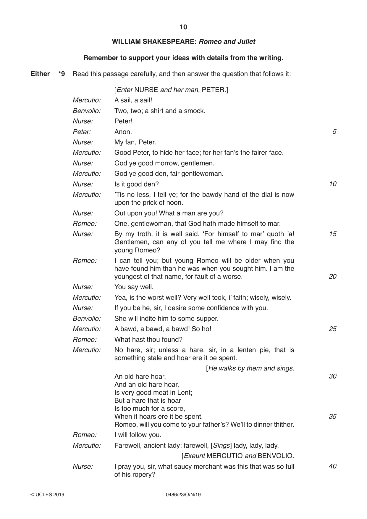 Cambridge IGCSE English - Literature 0486 2019 Oct/Nov Paper 2 · Variant 3 question paper, page 10 of 12