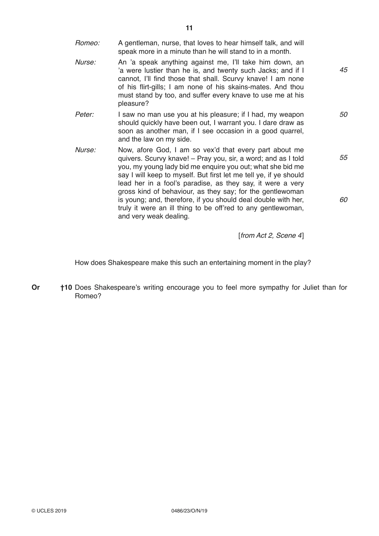 Cambridge IGCSE English - Literature 0486 2019 Oct/Nov Paper 2 · Variant 3 question paper, page 11 of 12