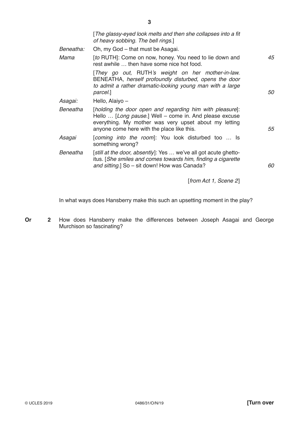Cambridge IGCSE English - Literature 0486 2019 Oct/Nov Paper 3 · Variant 1 question paper, page 3 of 12