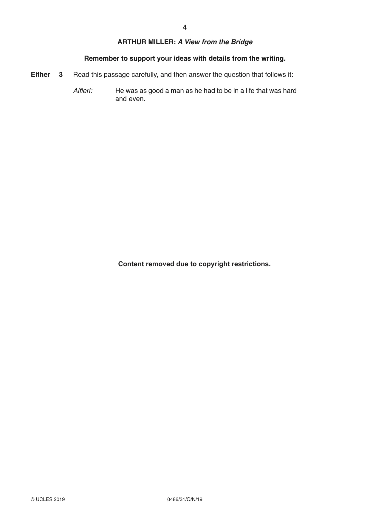 Cambridge IGCSE English - Literature 0486 2019 Oct/Nov Paper 3 · Variant 1 question paper, page 4 of 12