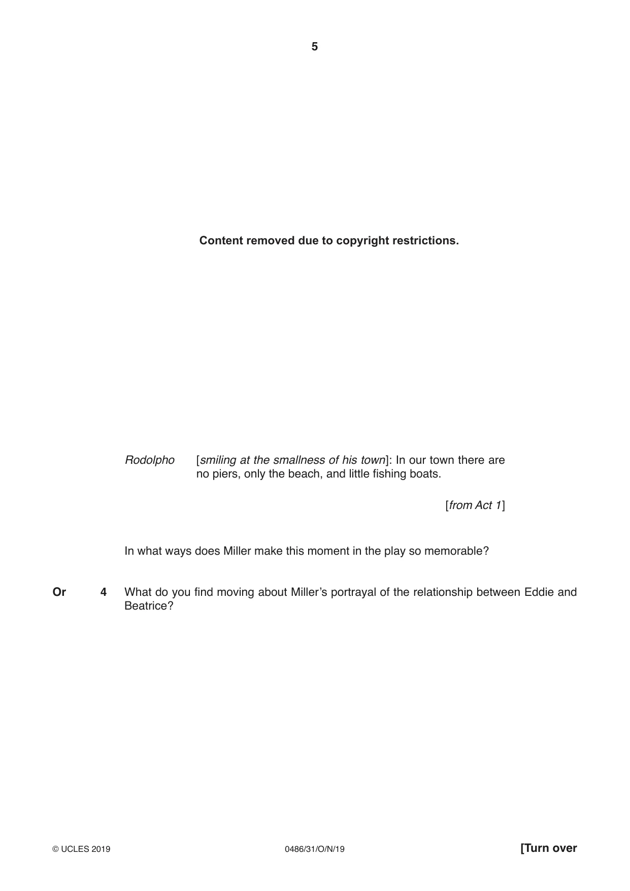 Cambridge IGCSE English - Literature 0486 2019 Oct/Nov Paper 3 · Variant 1 question paper, page 5 of 12