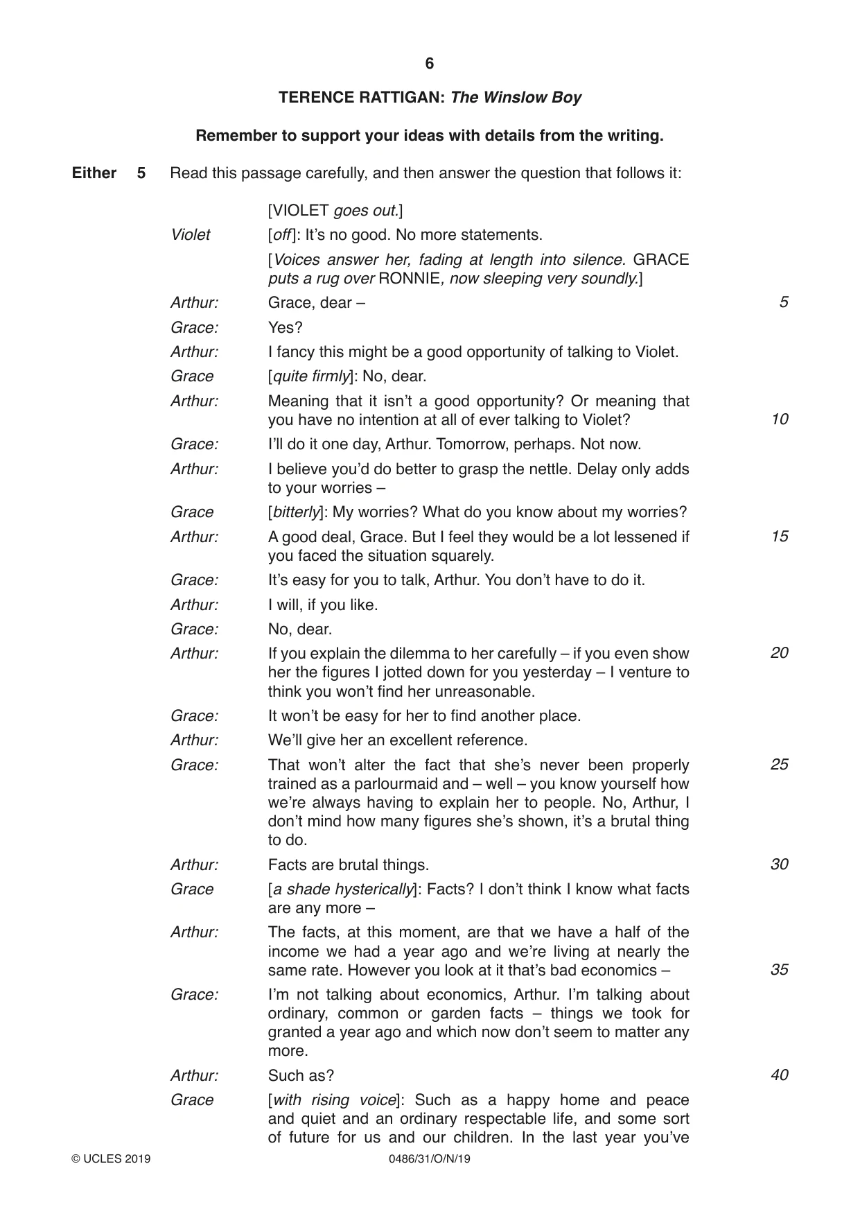 Cambridge IGCSE English - Literature 0486 2019 Oct/Nov Paper 3 · Variant 1 question paper, page 6 of 12