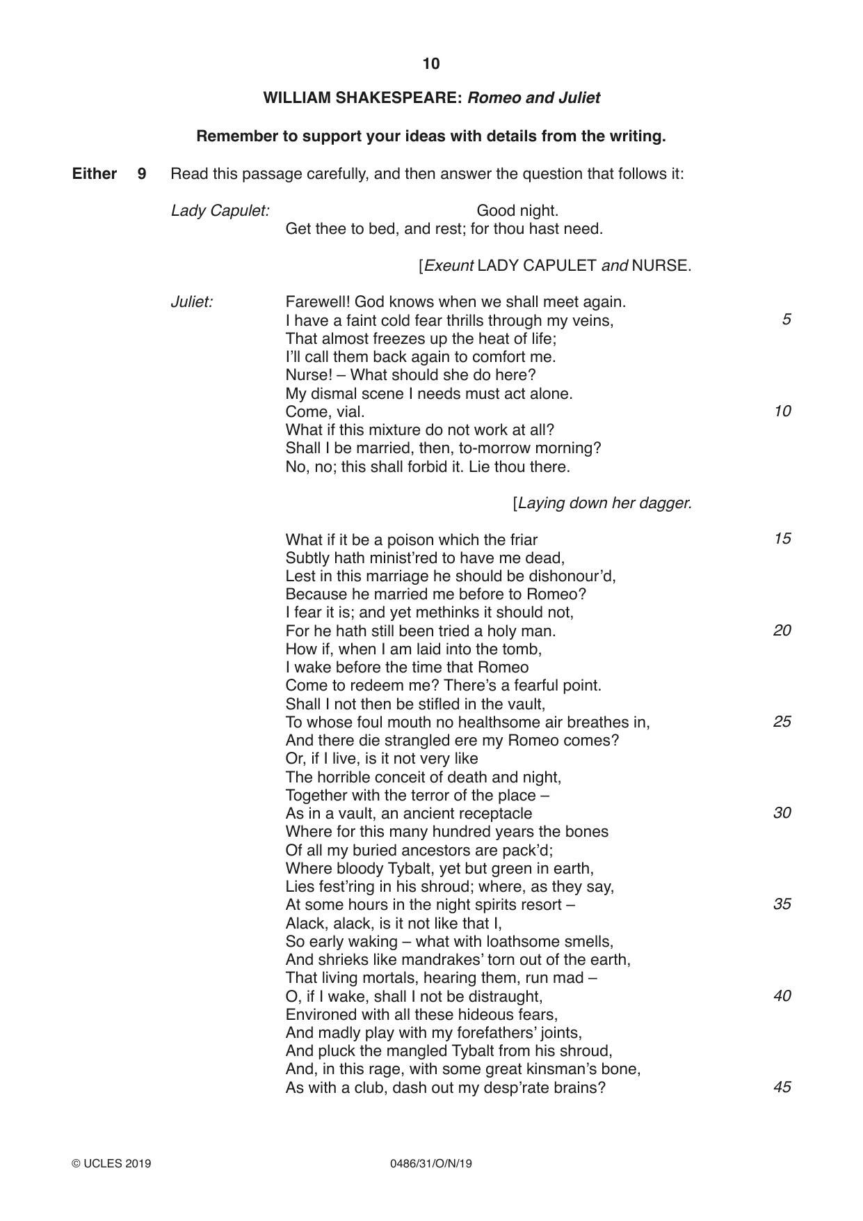 Cambridge IGCSE English - Literature 0486 2019 Oct/Nov Paper 3 · Variant 1 question paper, page 10 of 12