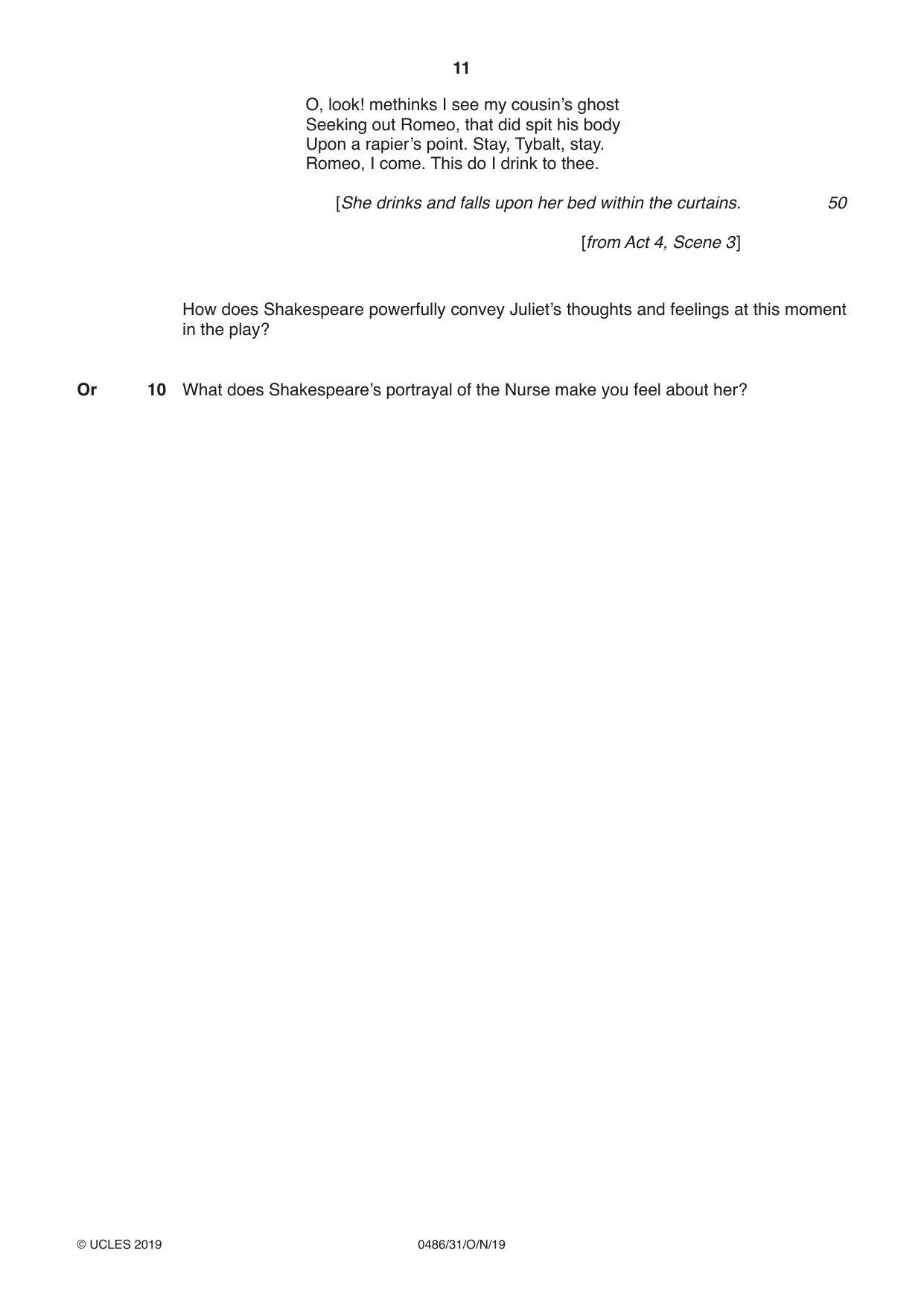 Cambridge IGCSE English - Literature 0486 2019 Oct/Nov Paper 3 · Variant 1 question paper, page 11 of 12