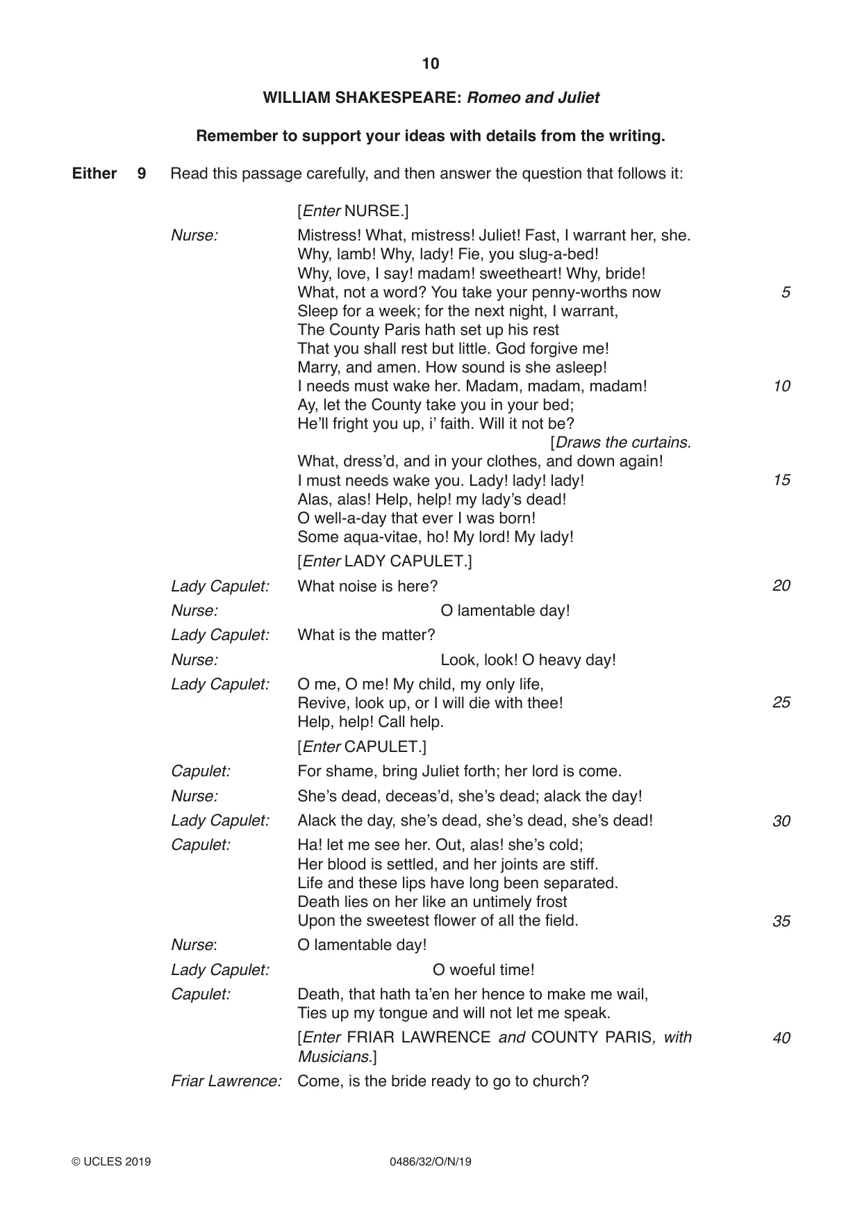 Cambridge IGCSE English - Literature 0486 2019 Oct/Nov Paper 3 · Variant 2 question paper, page 10 of 12