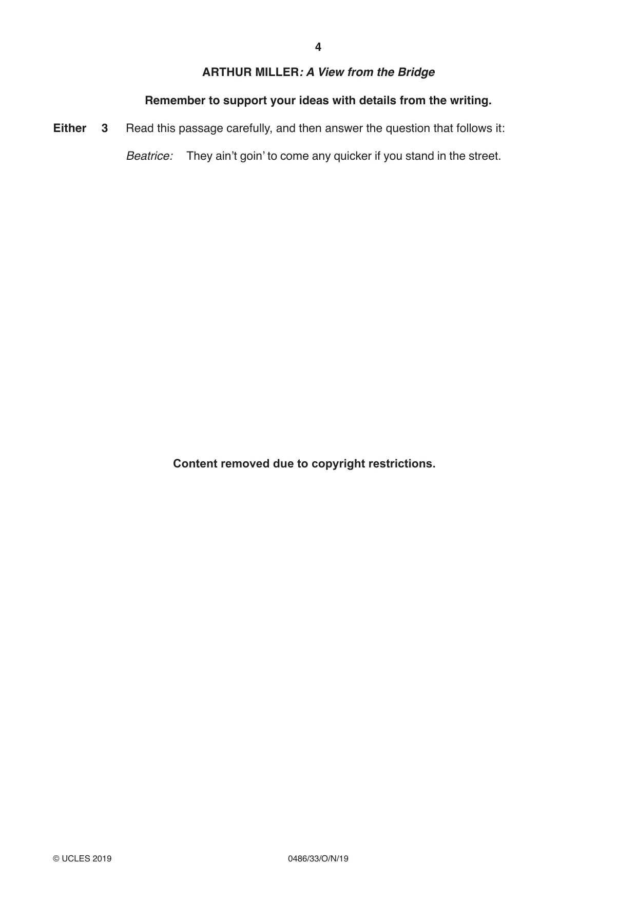 Cambridge IGCSE English - Literature 0486 2019 Oct/Nov Paper 3 · Variant 3 question paper, page 4 of 12