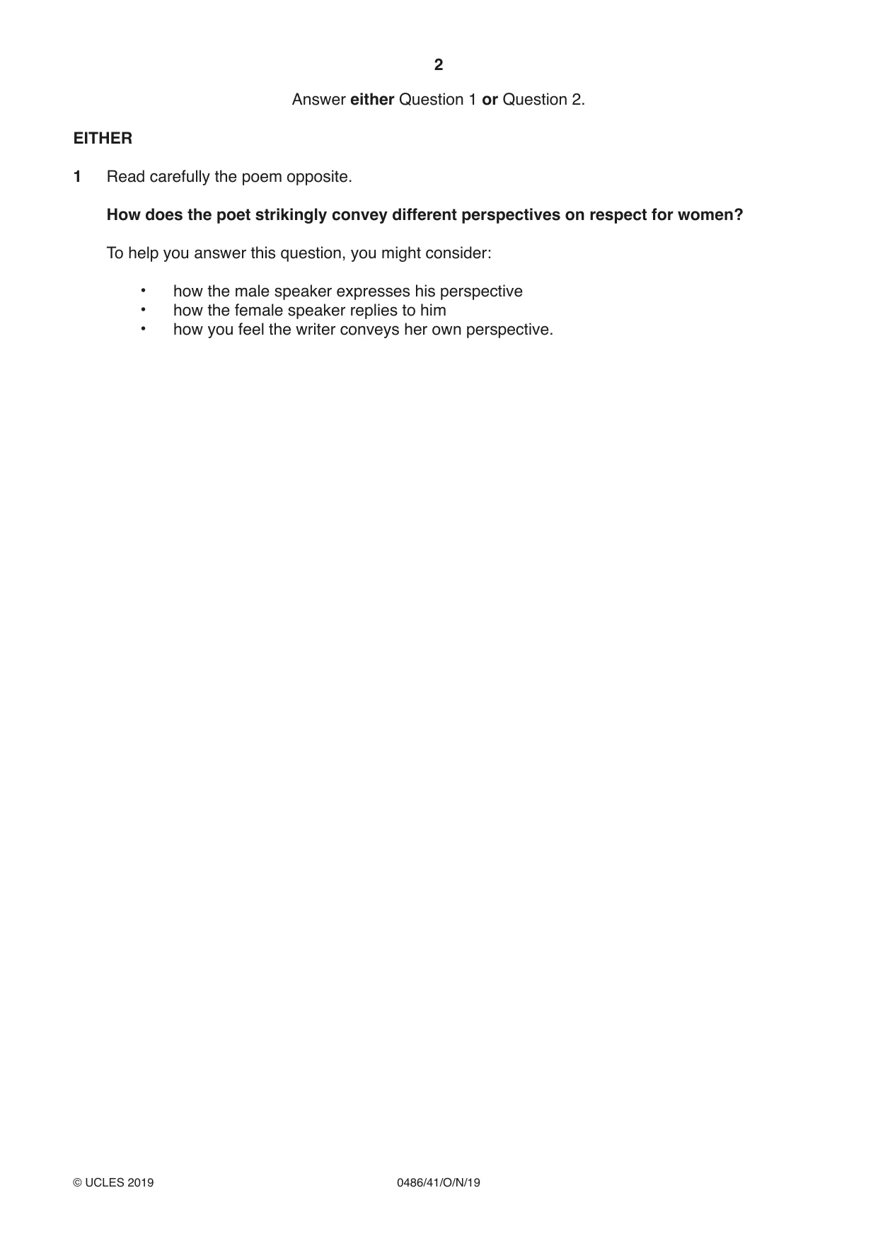 Cambridge IGCSE English - Literature 0486 2019 Oct/Nov Paper 4 · Variant 1 question paper, page 2 of 8