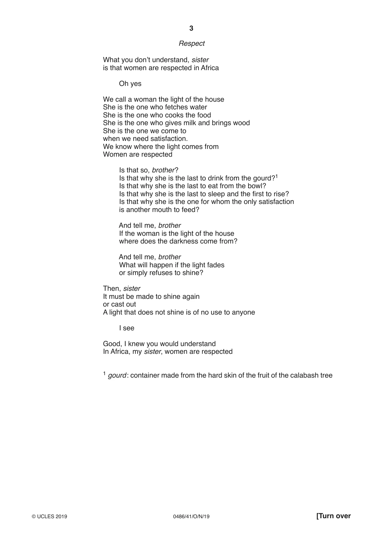 Cambridge IGCSE English - Literature 0486 2019 Oct/Nov Paper 4 · Variant 1 question paper, page 3 of 8