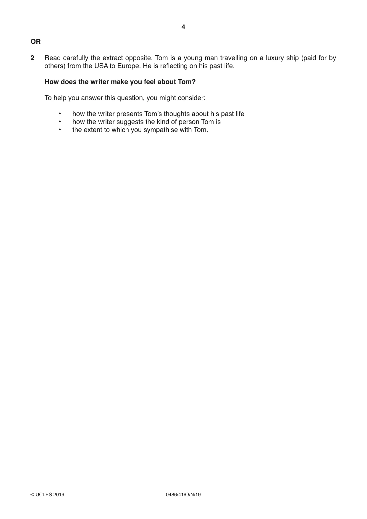 Cambridge IGCSE English - Literature 0486 2019 Oct/Nov Paper 4 · Variant 1 question paper, page 4 of 8