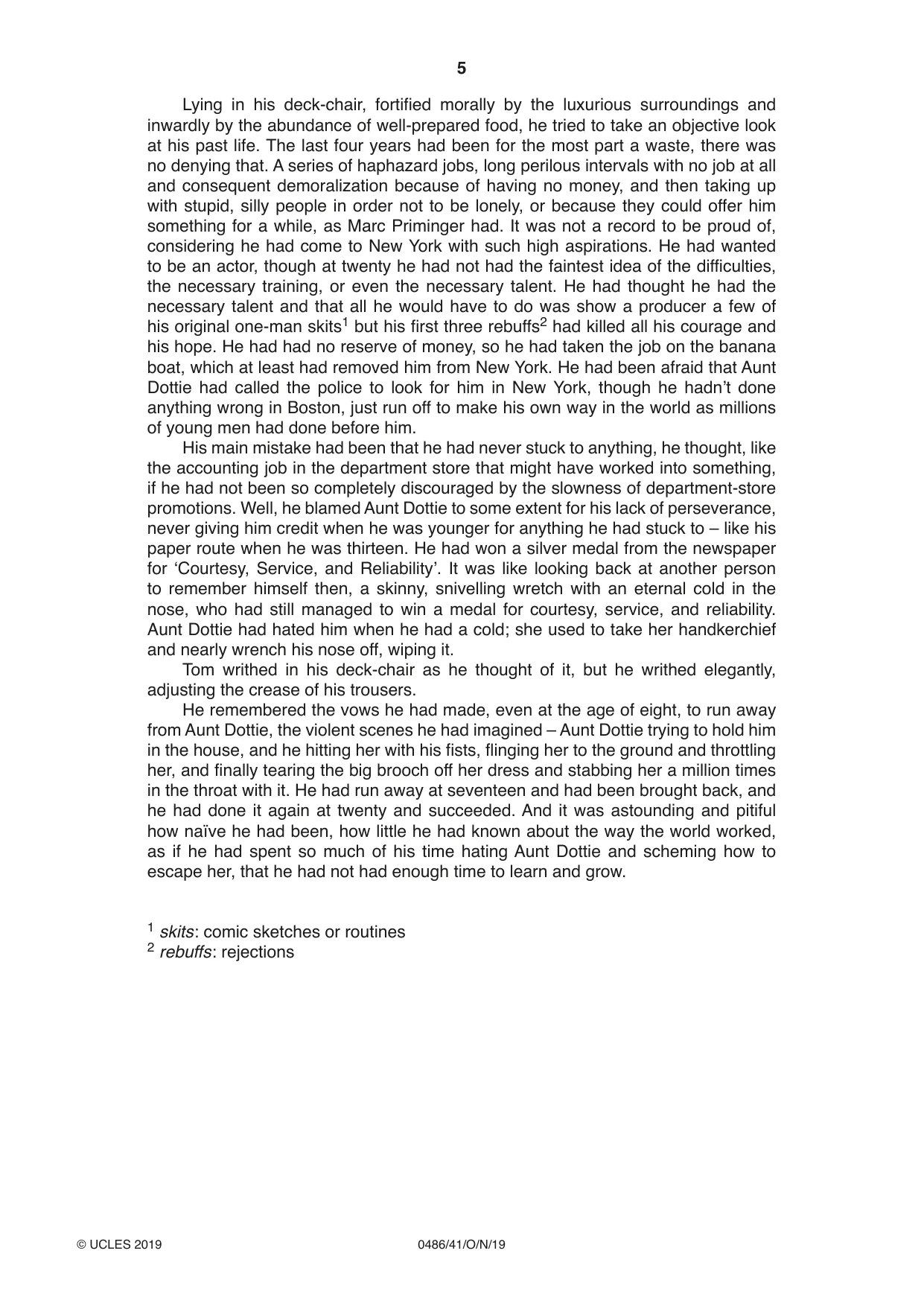 Cambridge IGCSE English - Literature 0486 2019 Oct/Nov Paper 4 · Variant 1 question paper, page 5 of 8