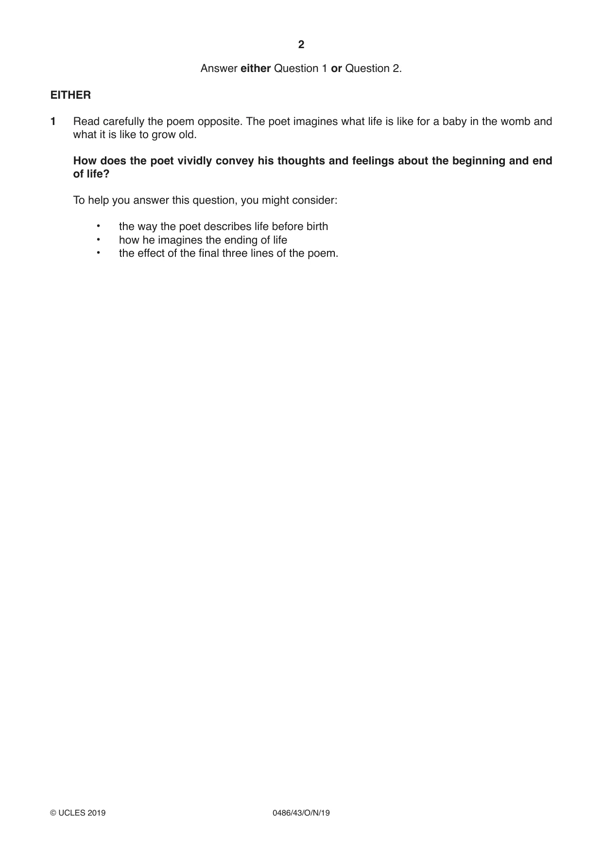 Cambridge IGCSE English - Literature 0486 2019 Oct/Nov Paper 4 · Variant 3 question paper, page 2 of 8