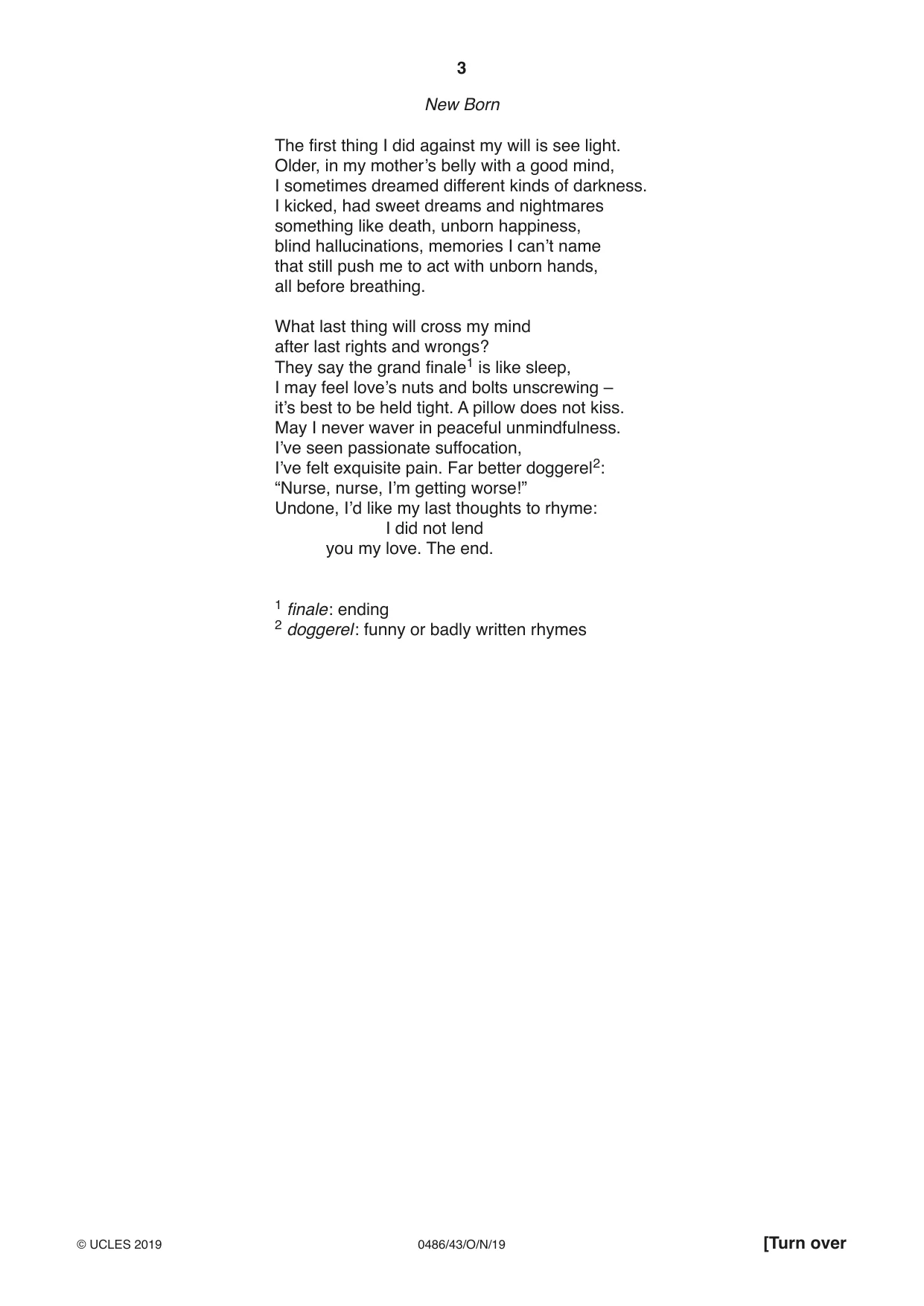 Cambridge IGCSE English - Literature 0486 2019 Oct/Nov Paper 4 · Variant 3 question paper, page 3 of 8