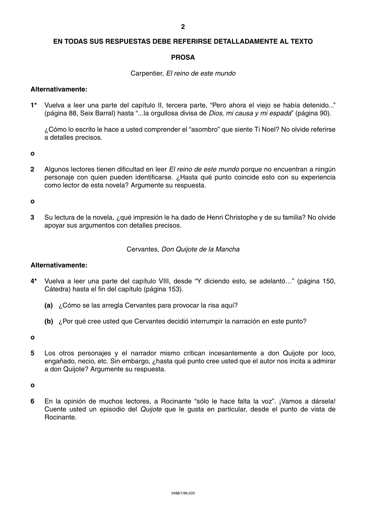 Cambridge IGCSE Spanish - Literature 0488 2003 May/June Paper 1 · Variant 1 question paper, page 2 of 8