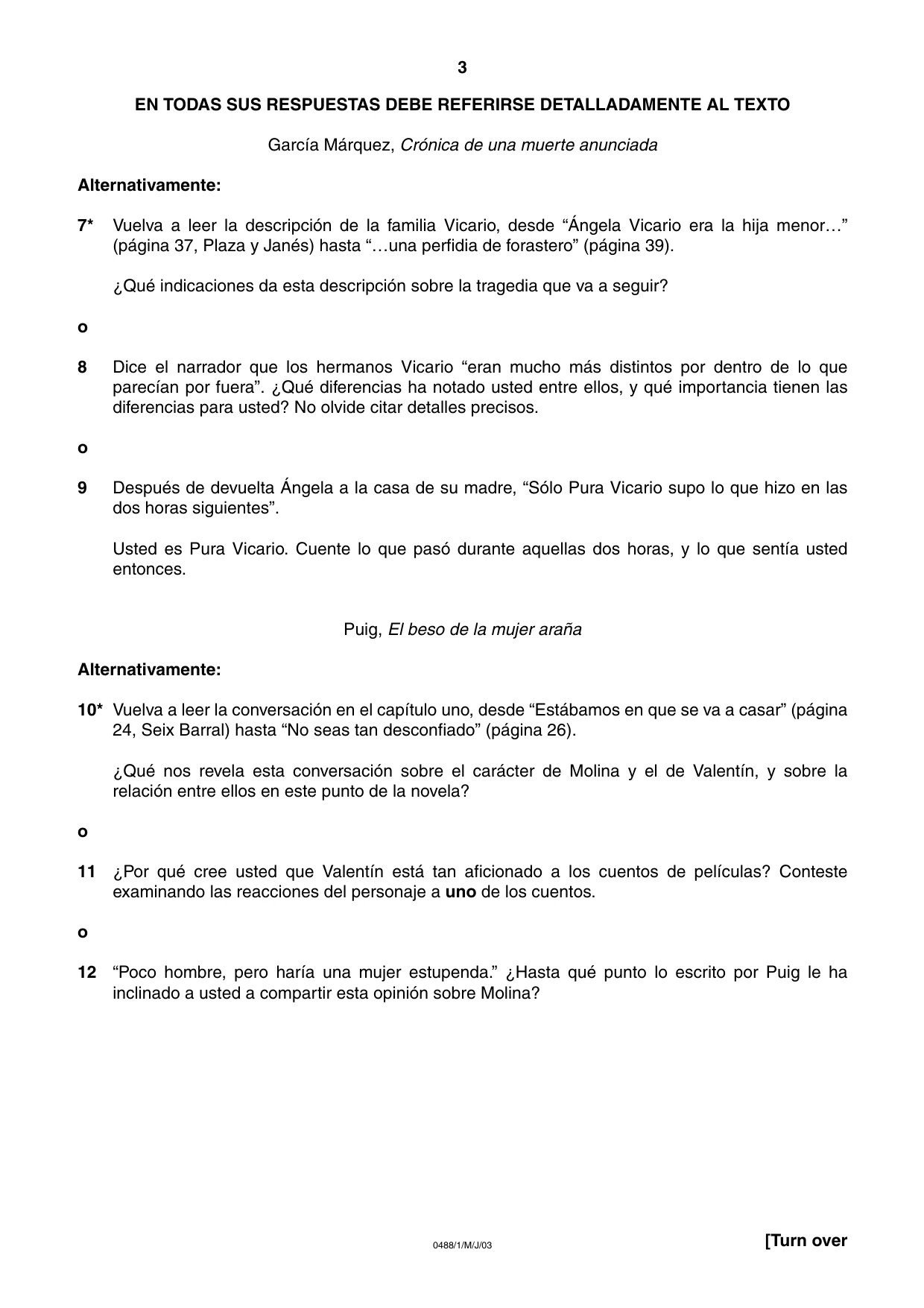 Cambridge IGCSE Spanish - Literature 0488 2003 May/June Paper 1 · Variant 1 question paper, page 3 of 8