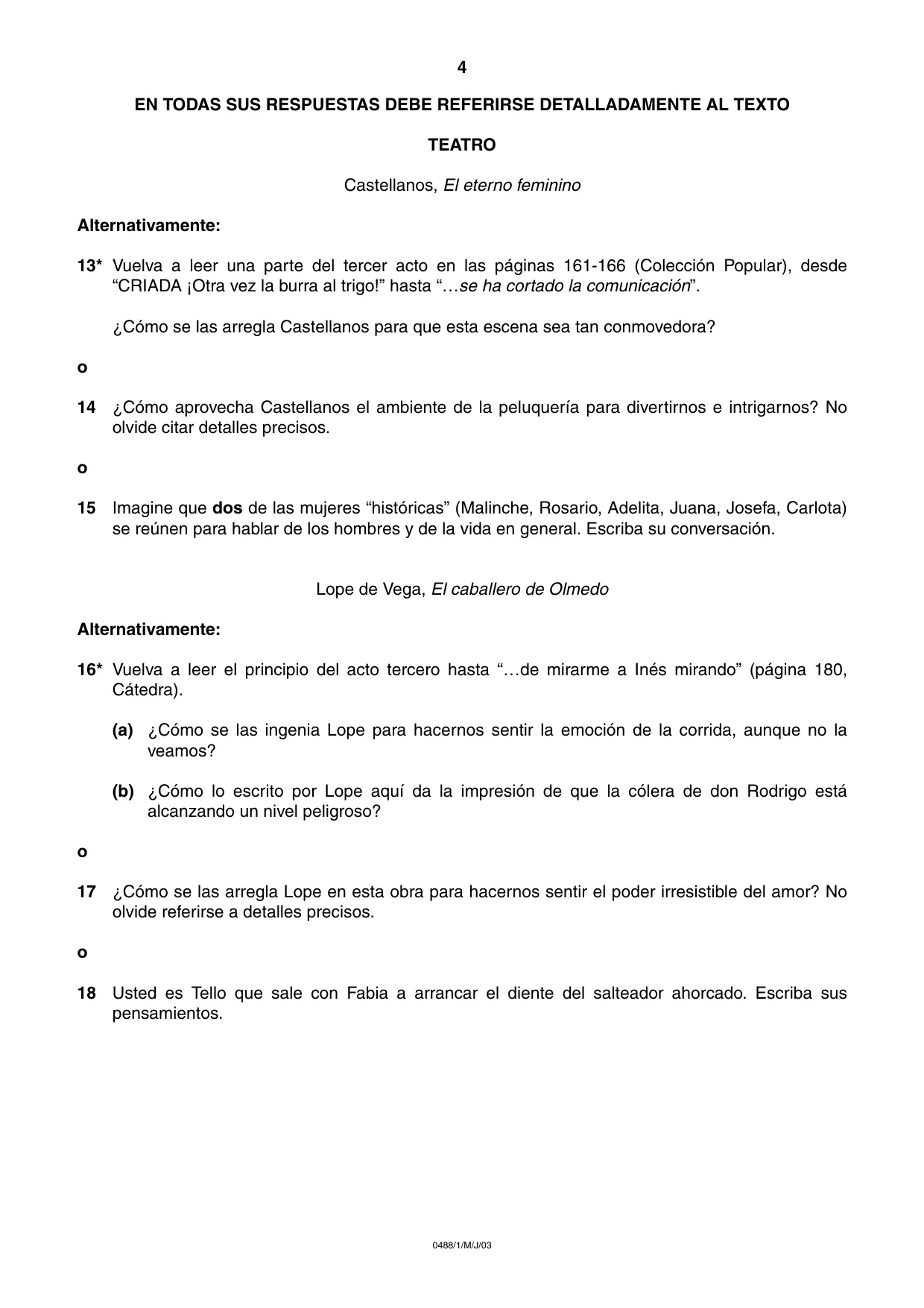 Cambridge IGCSE Spanish - Literature 0488 2003 May/June Paper 1 · Variant 1 question paper, page 4 of 8