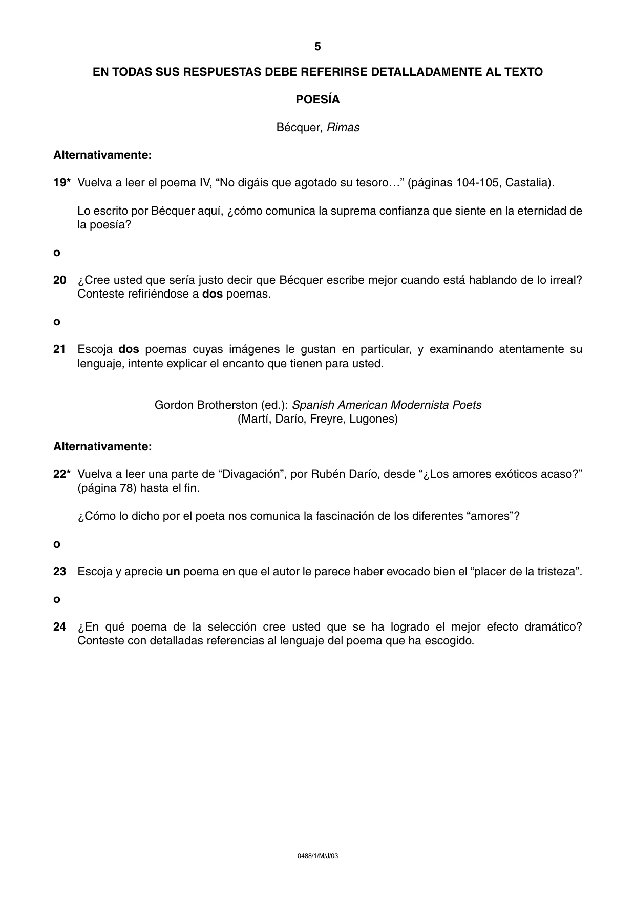 Cambridge IGCSE Spanish - Literature 0488 2003 May/June Paper 1 · Variant 1 question paper, page 5 of 8