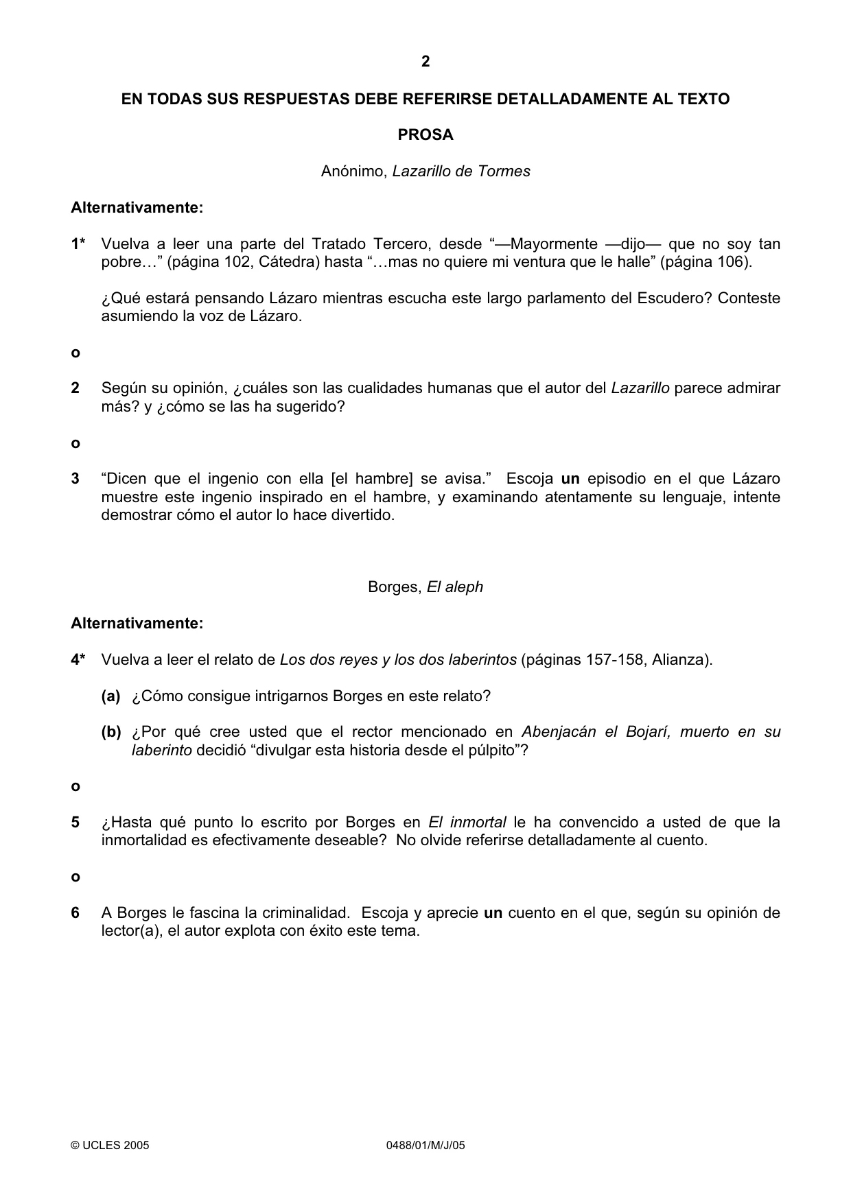 Cambridge IGCSE Spanish - Literature 0488 2005 May/June Paper 1 · Variant 1 question paper, page 2 of 8