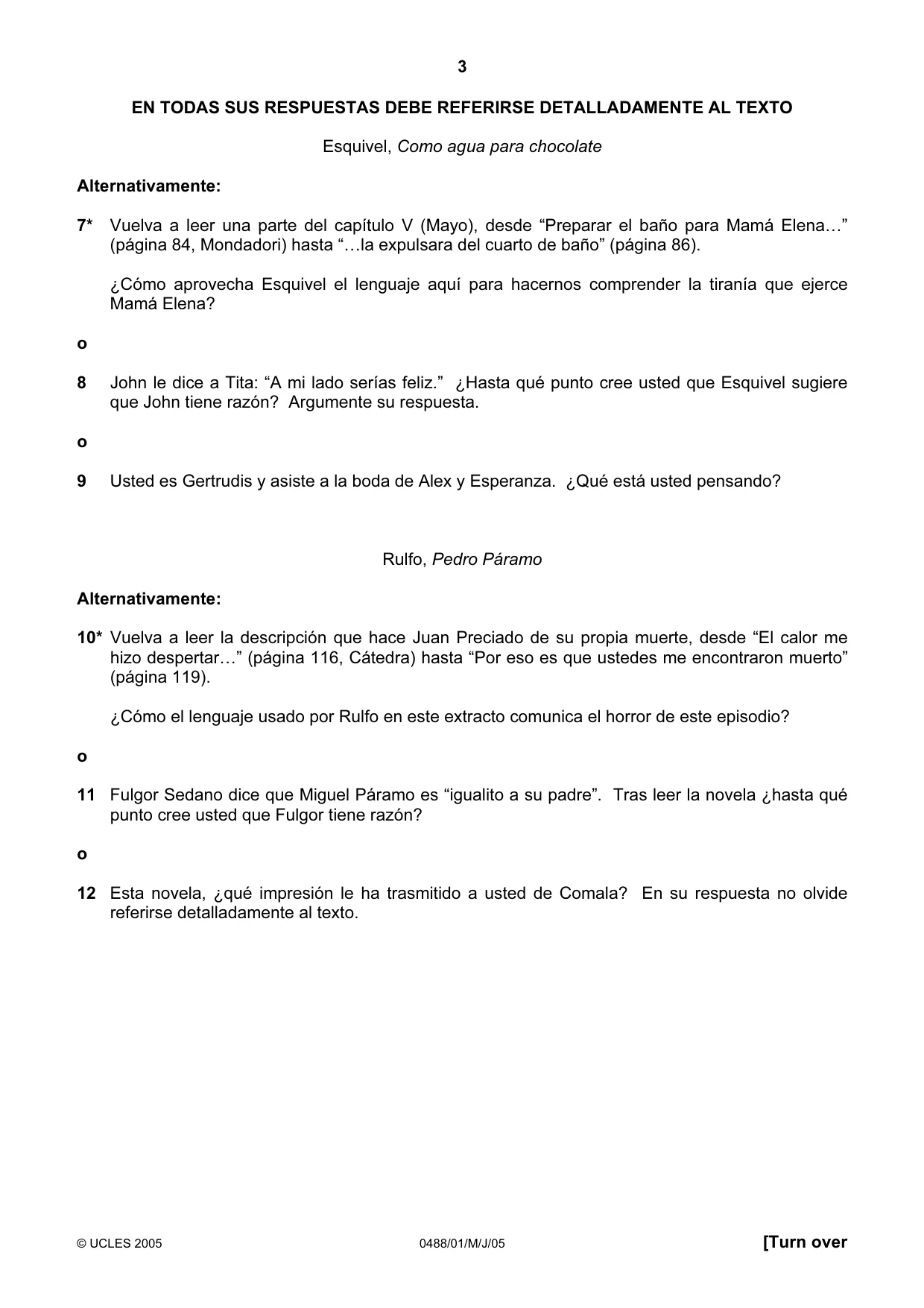 Cambridge IGCSE Spanish - Literature 0488 2005 May/June Paper 1 · Variant 1 question paper, page 3 of 8